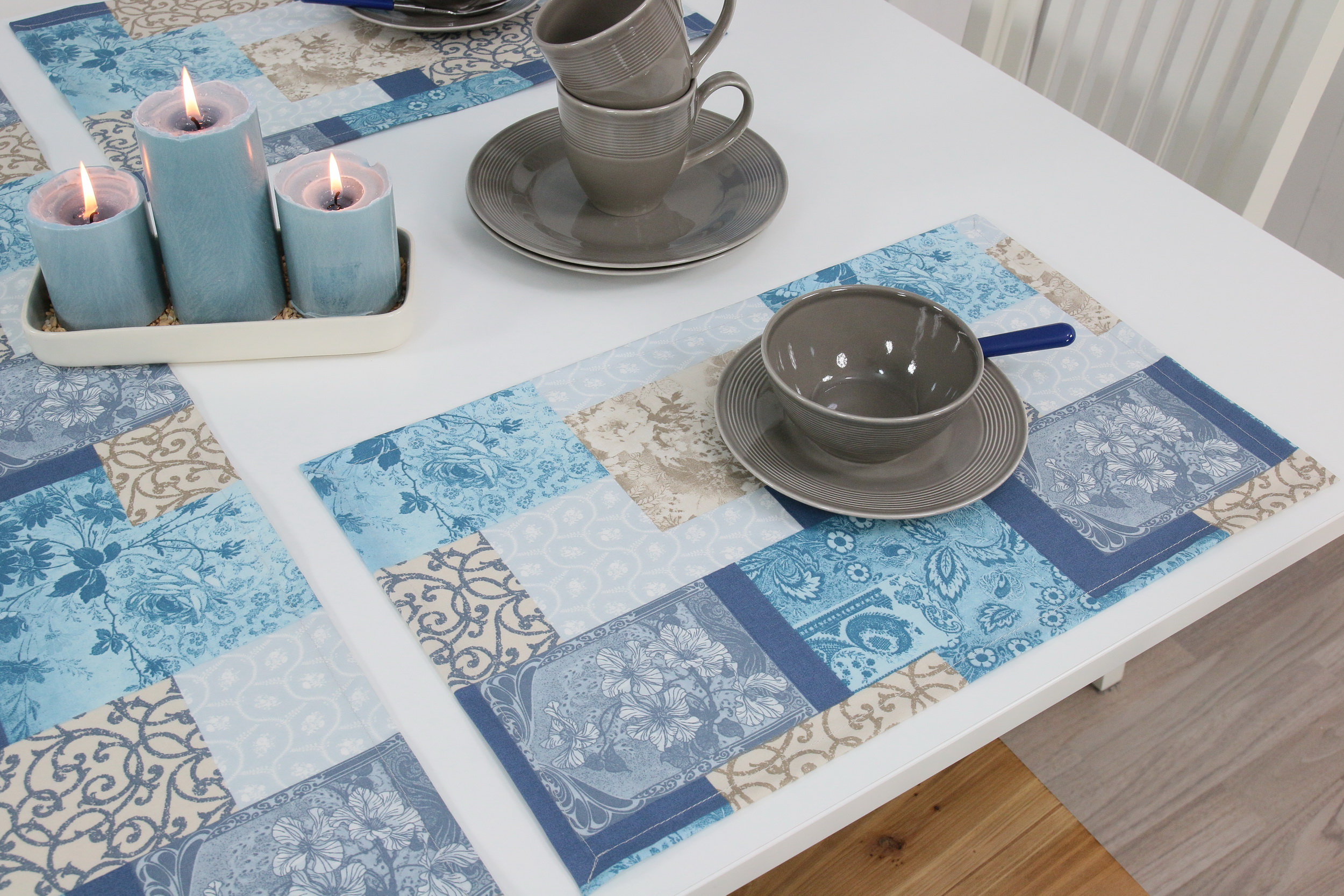 Tischset Patchwork abwaschbar  Maritim Blau Meerblick. Größe 30x48 cm