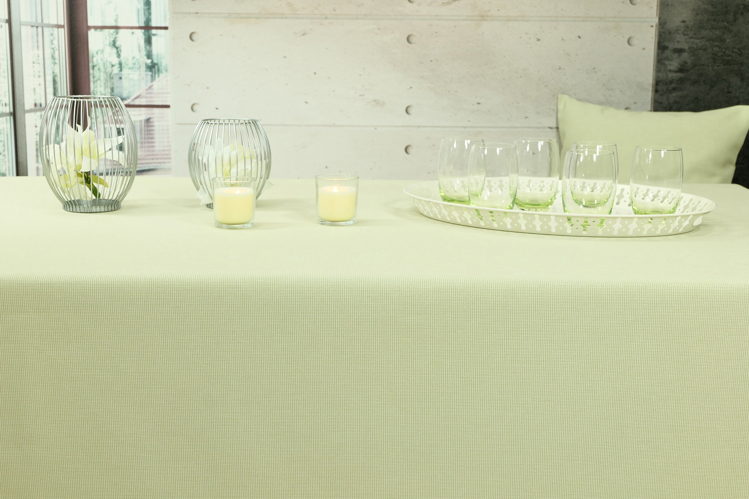 Tischdecke mit Fleckschutz Hellgrün uni Manchester Breite 100 cm