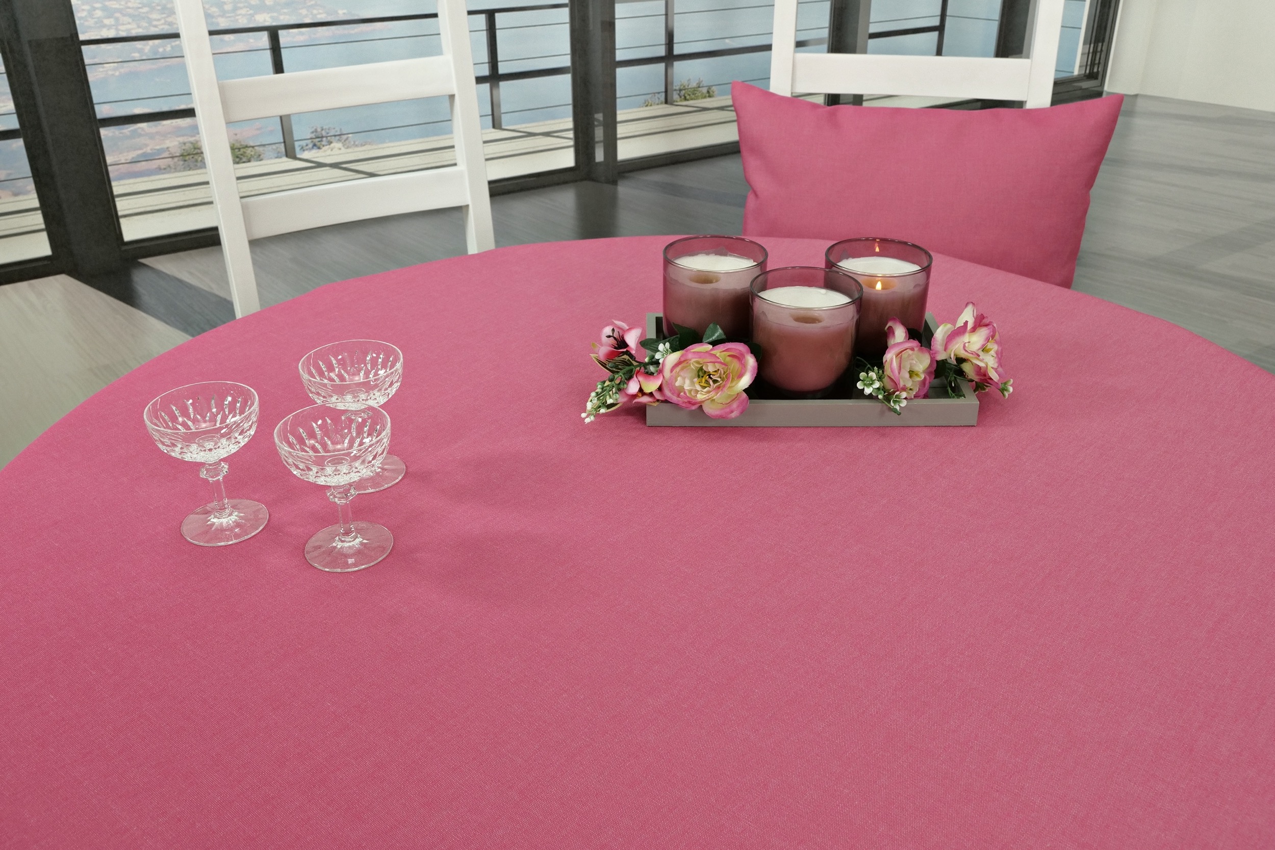 Tischdecke mit Fleckschutz Pink uni Outside Breite 100 cm OVAL
