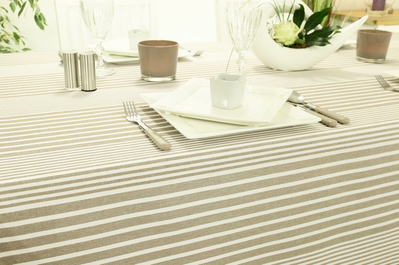 Abwaschbare Tischdecke Braun Weiß gestreift janita Breite 110 cm