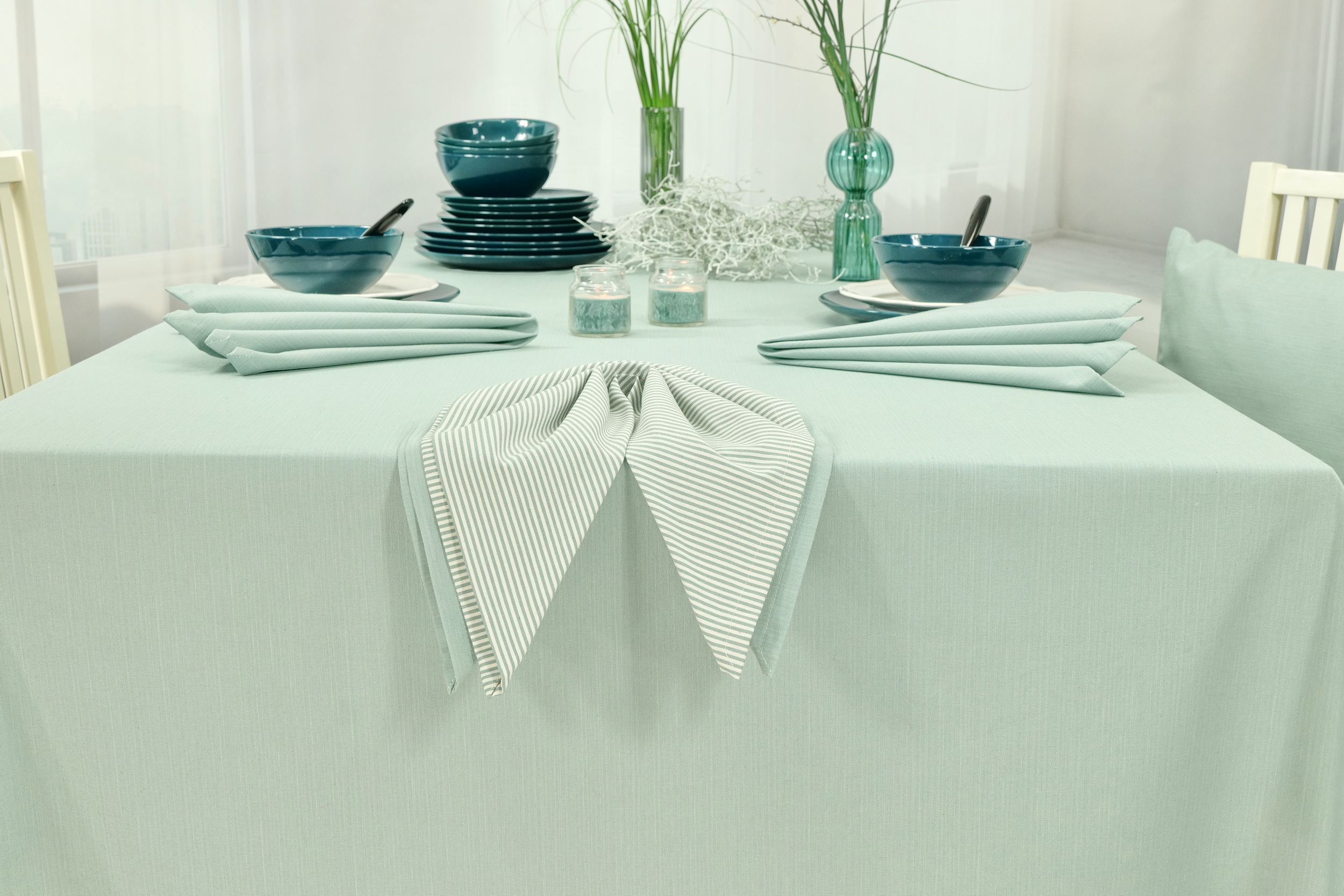 Tischdecke pastell Grün einfarbig Breite 140 cm