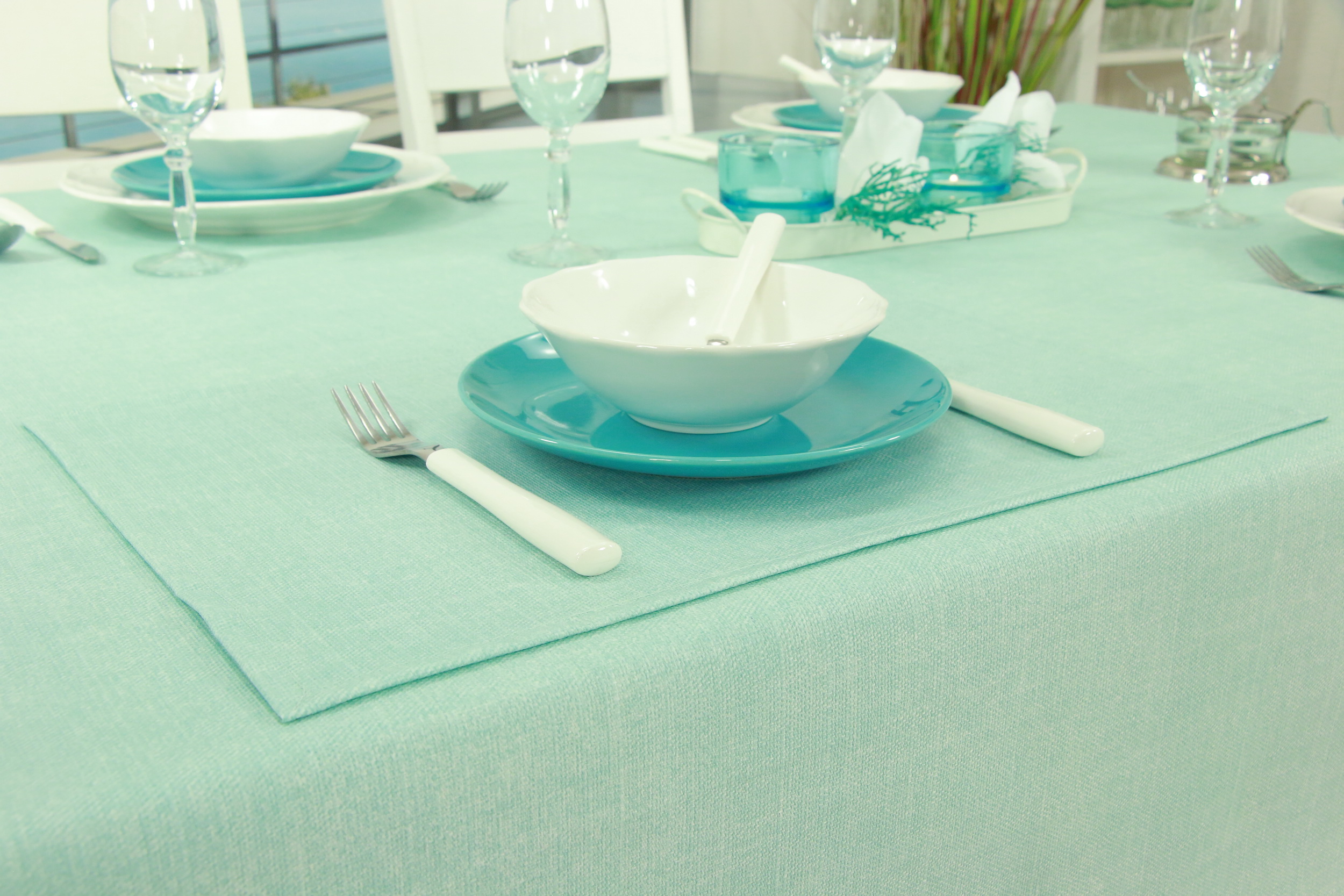Tischdecke abwaschbar Türkis einfarbig Bims Breite 130 cm