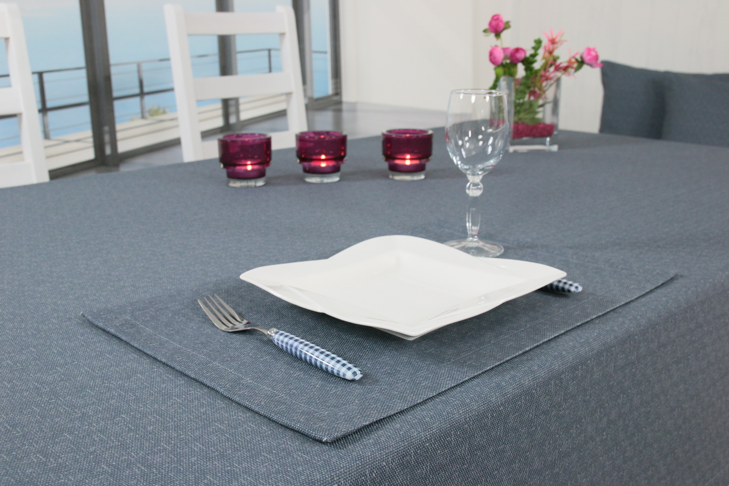 Tischset mit Fleckschutz Blau Grau uni Venezia Größe 30x48 cm