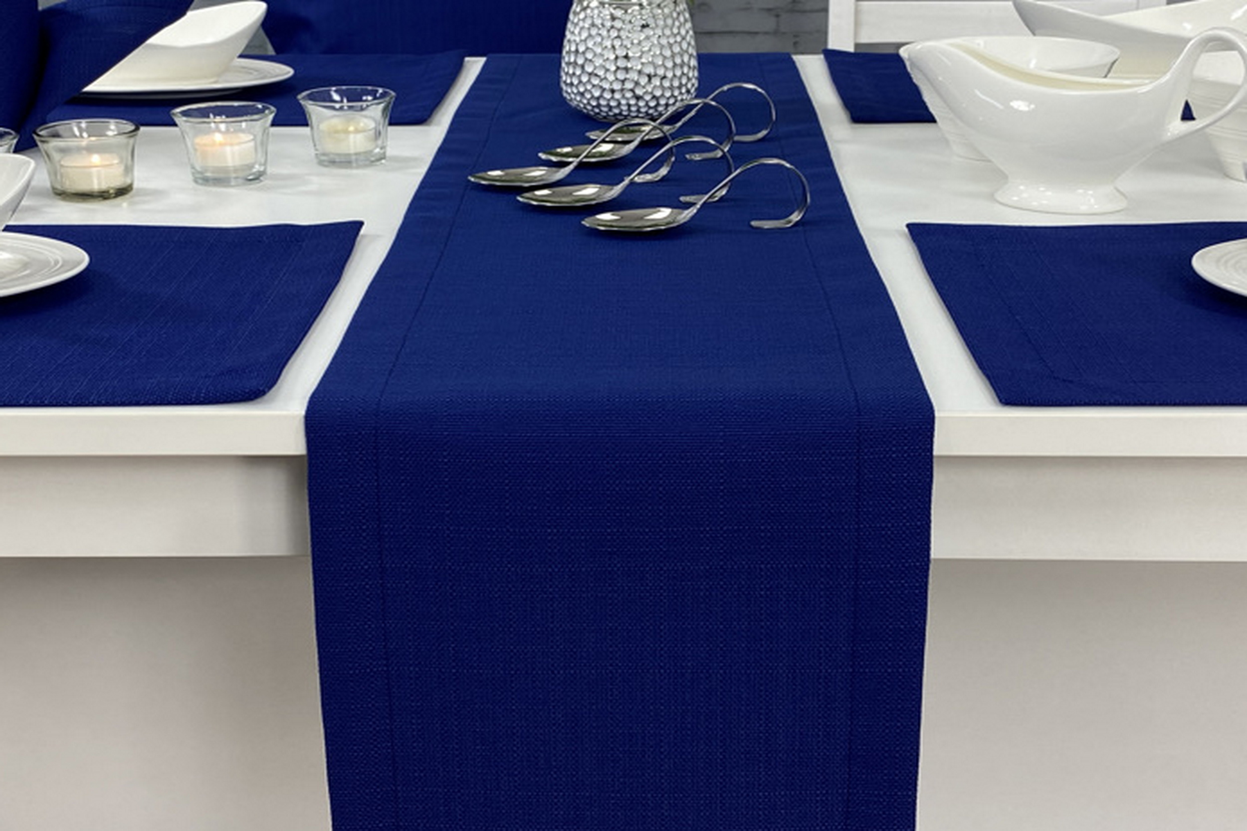 Tischläufer mit Fleckschutz  Evita Blau Uni Breite 40 cm