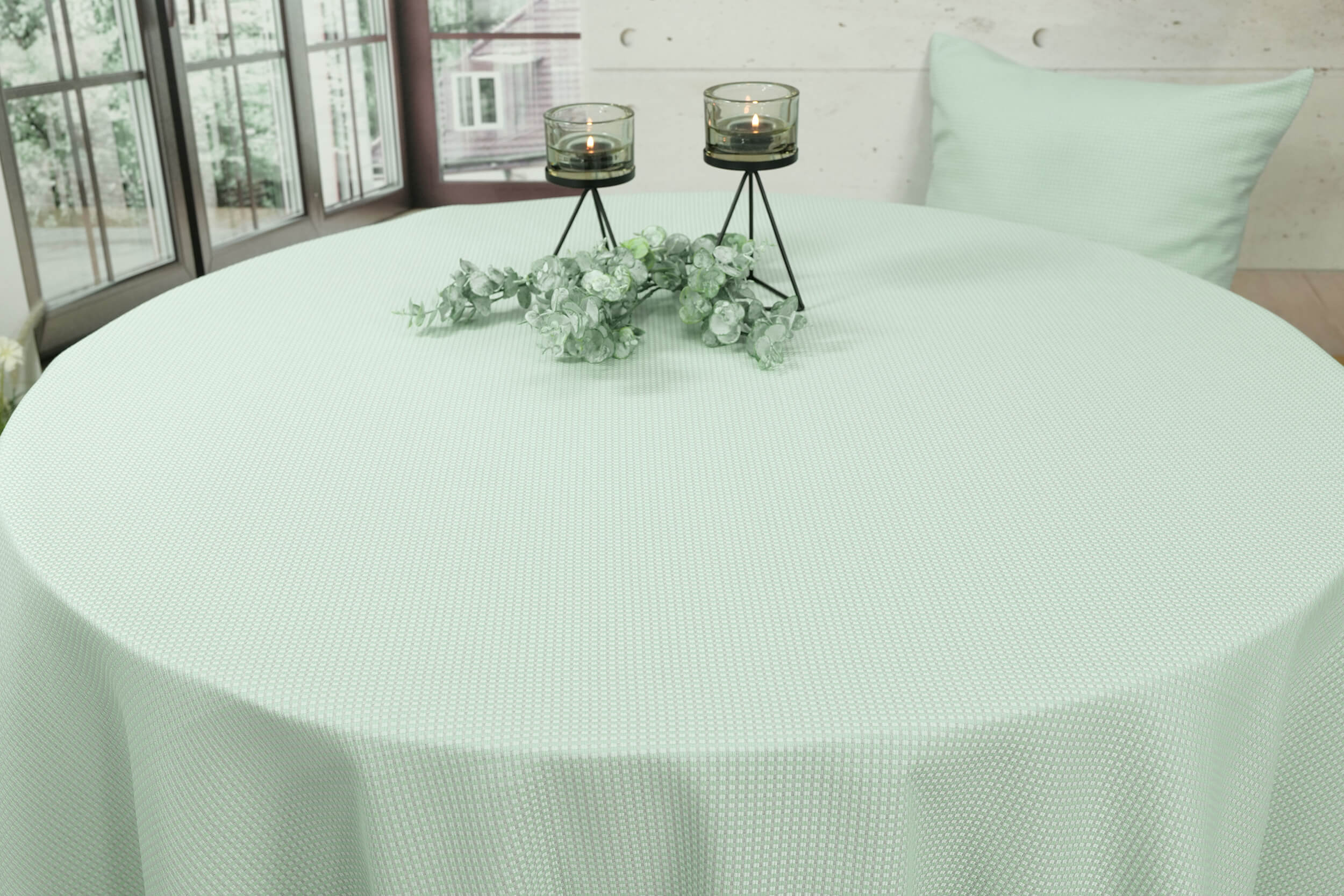 Garten Tischdecke mit Fleckschutz Mint Muster Philadelphia ab 80 cm bis 200 cm RUND