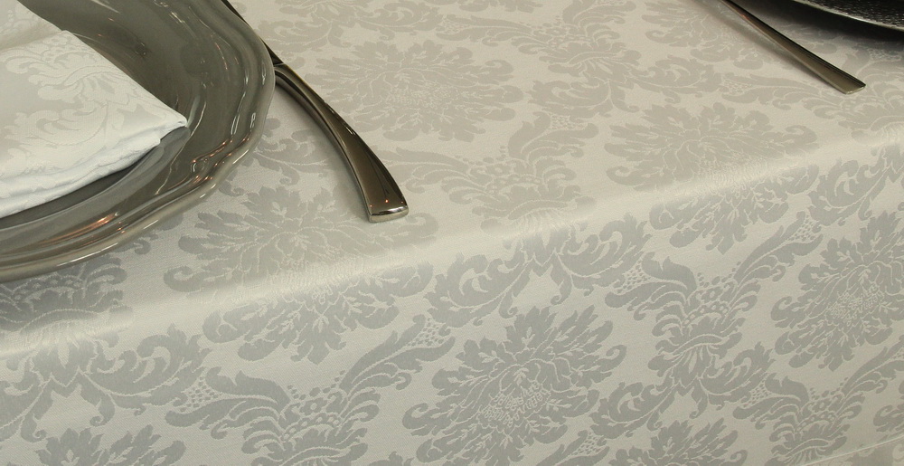 Tischwäsche Weiß Ornamente mit Fleckschutz Breite 110 cm