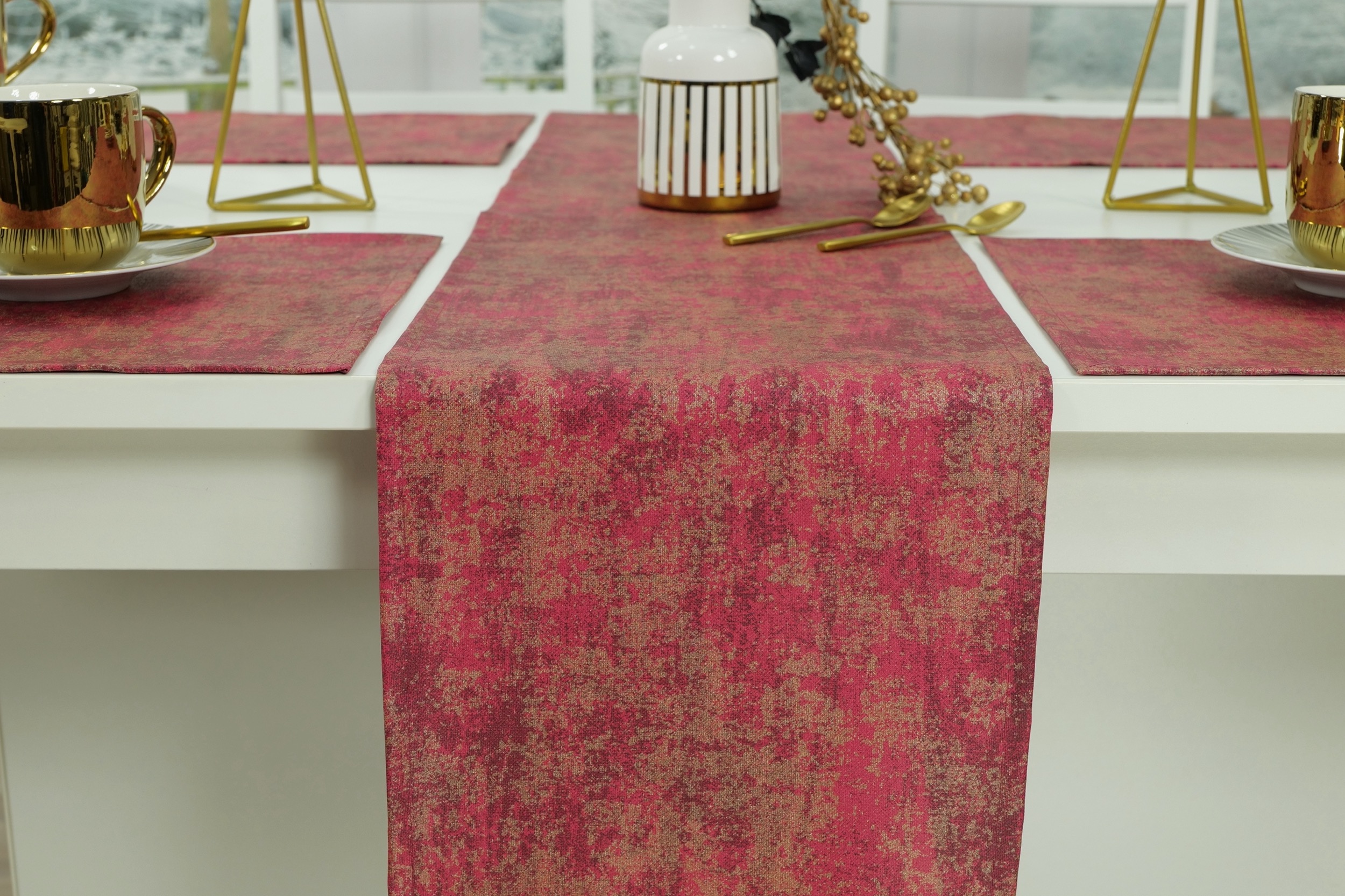 Abwaschbare Tischläufer Rot-Lila Gold marmoriert Thasos Breite 25 cm