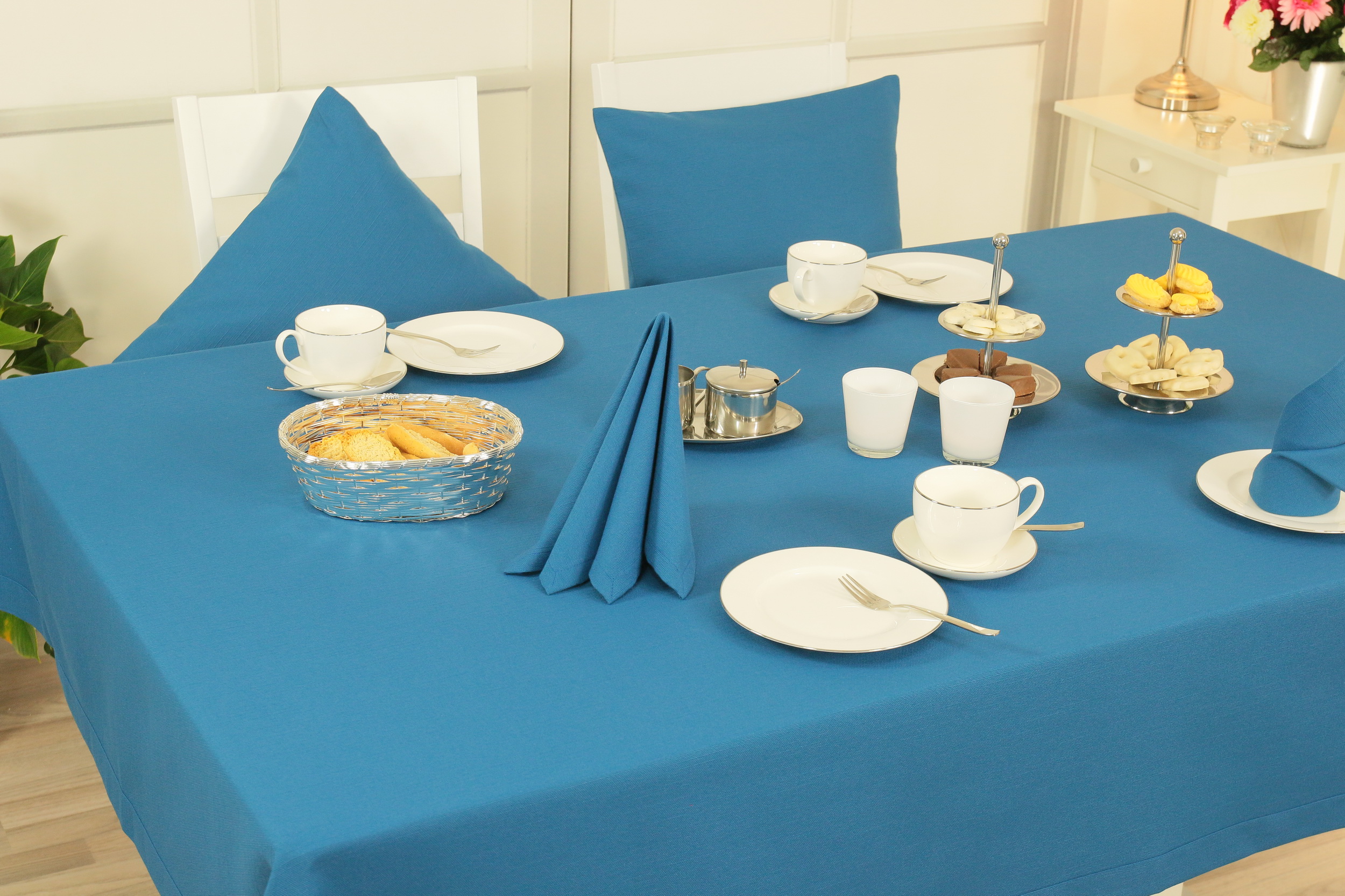 Blaue Tischwäsche mit FLECKSCHUTZ Nia Breite 100 cm