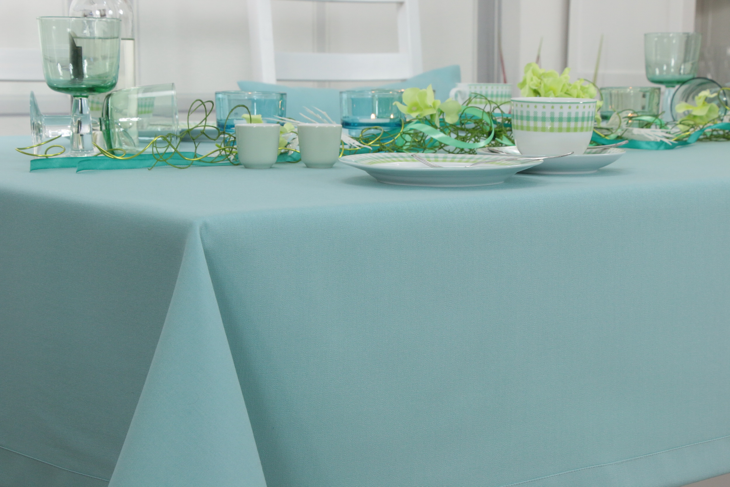 Tischdecke mit Fleckschutz Mint uni Sara Breite 150 cm
