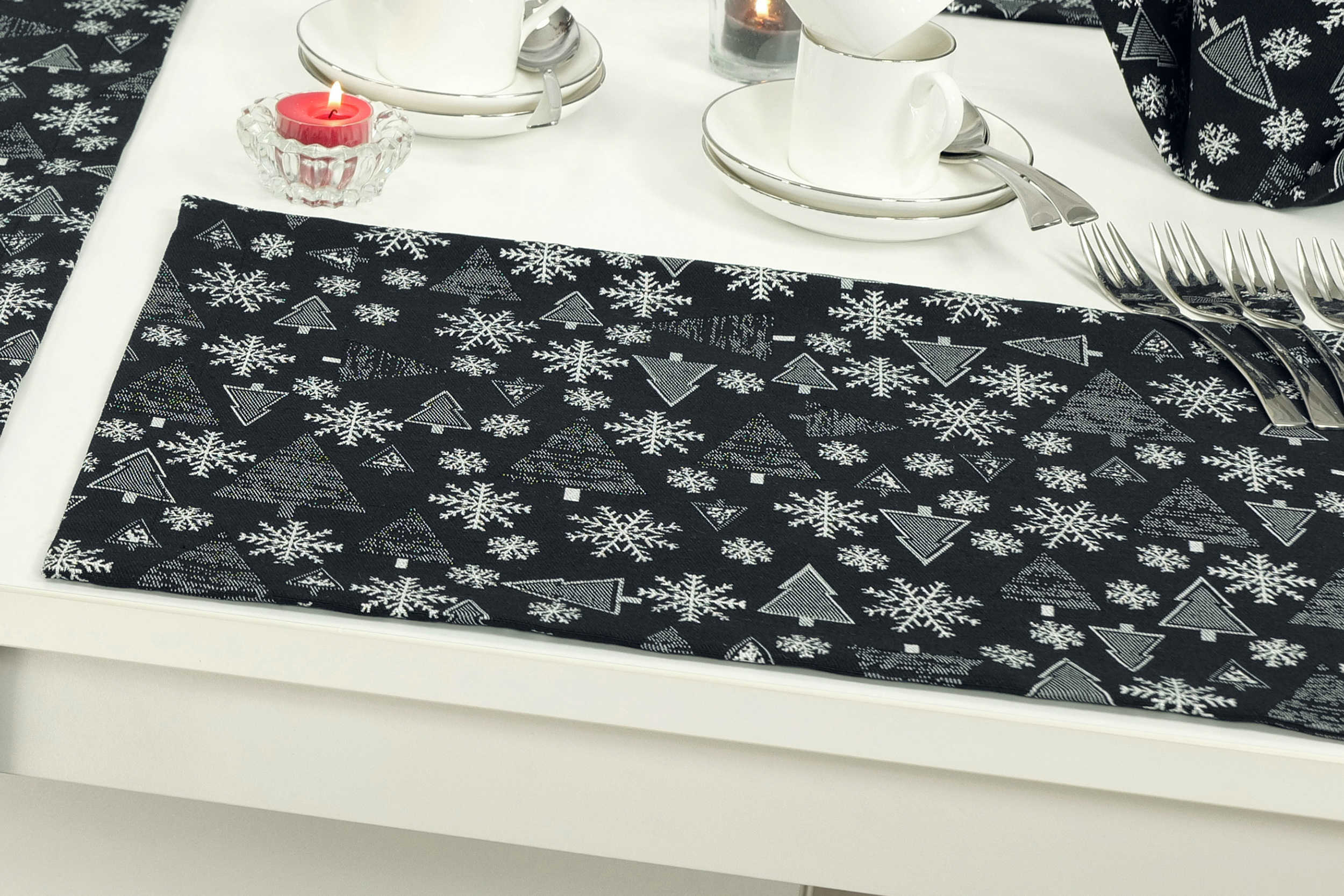 Jacquard Tischsets Weihnachten Schwarz Silber Festlichkeit Größe 30x48 cm Platzset