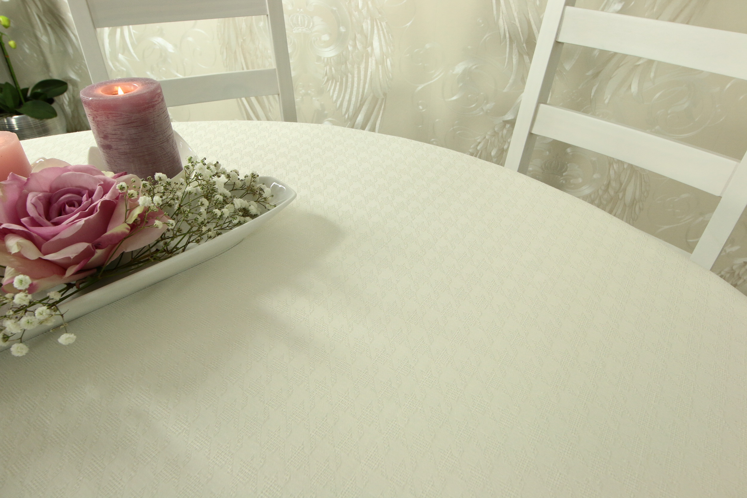 Tischdecke mit Fleckschutz Evita Perlcreme Muster Breite 110 cm OVAL