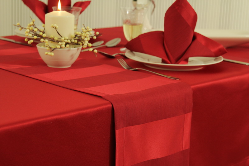 Tischläufer Rubinrot seidig glänzend Streifen Breite 40 cm