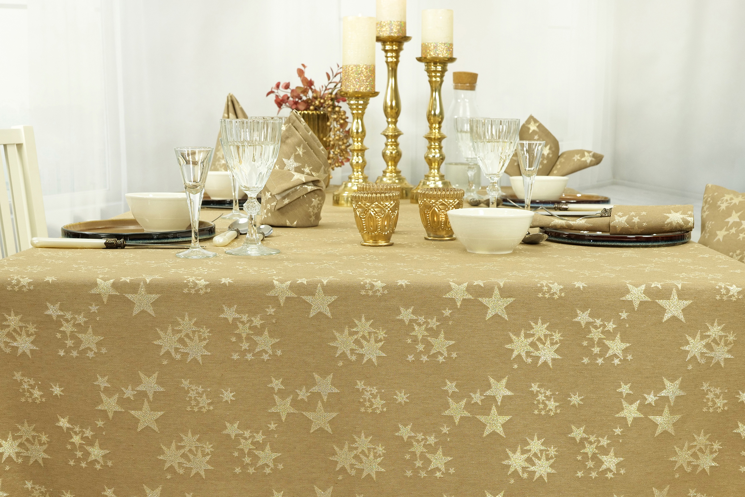 Tischdecke mit Fleckschutz Sand Gold Sternenpracht Breite 110 cm