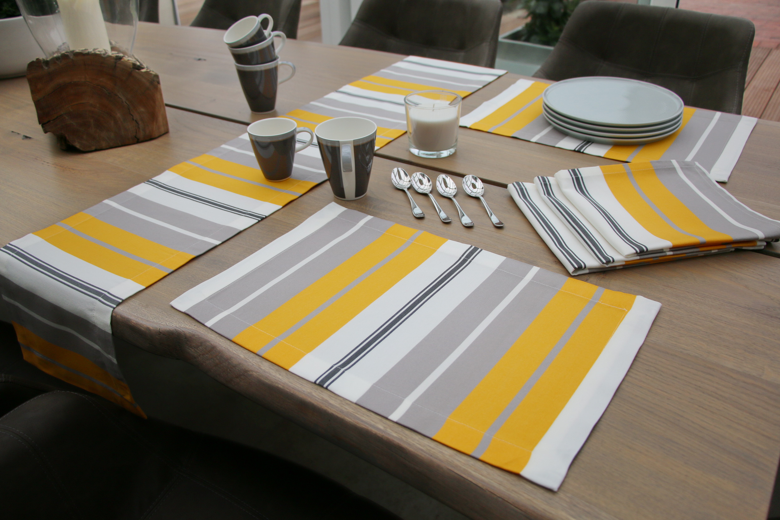 Tischset mit Fleckschutz Gelb Grau gestreift Arena Größe 30x48 cm Platzset