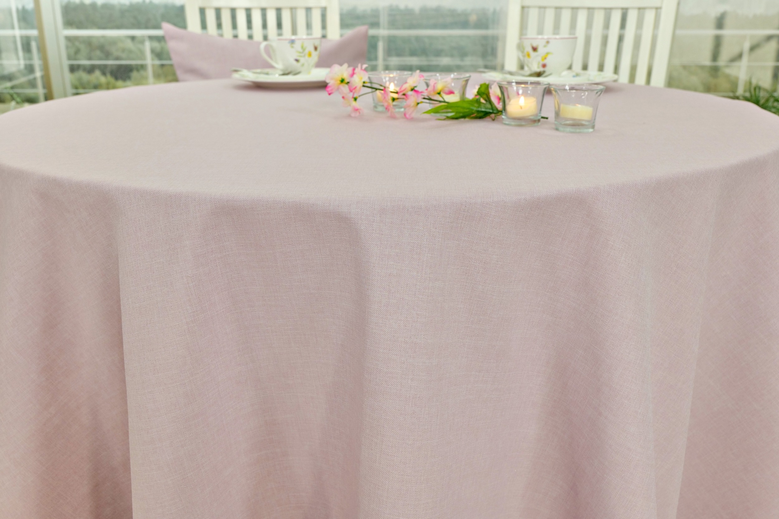 Tischdecke mit Fleckschutz Altrosa uni Leinenoptik Valerie ab 80 cm bis 200 cm RUND