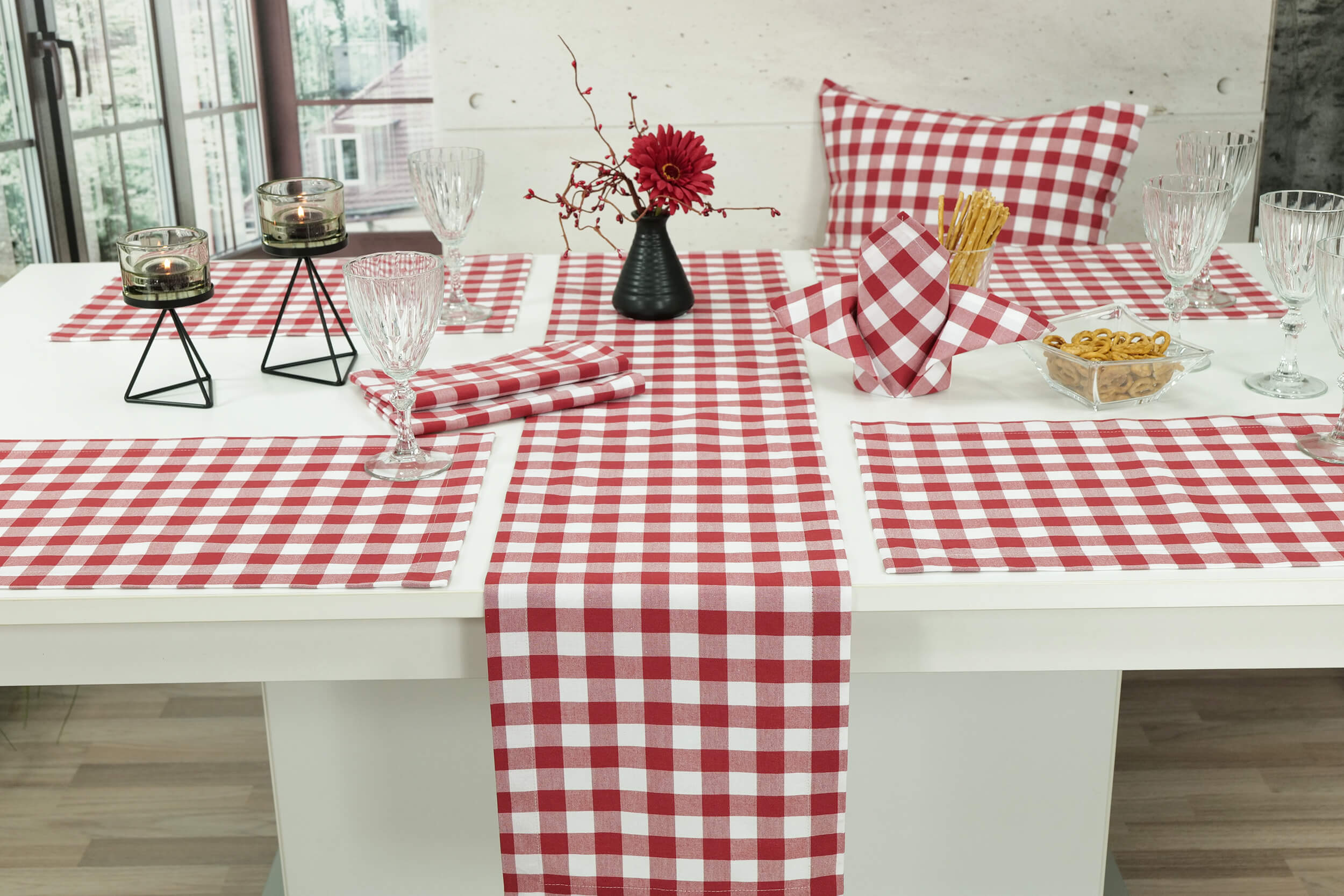 Karierte Tischläufer Rot Weiß Cuadros Breite 25 cm