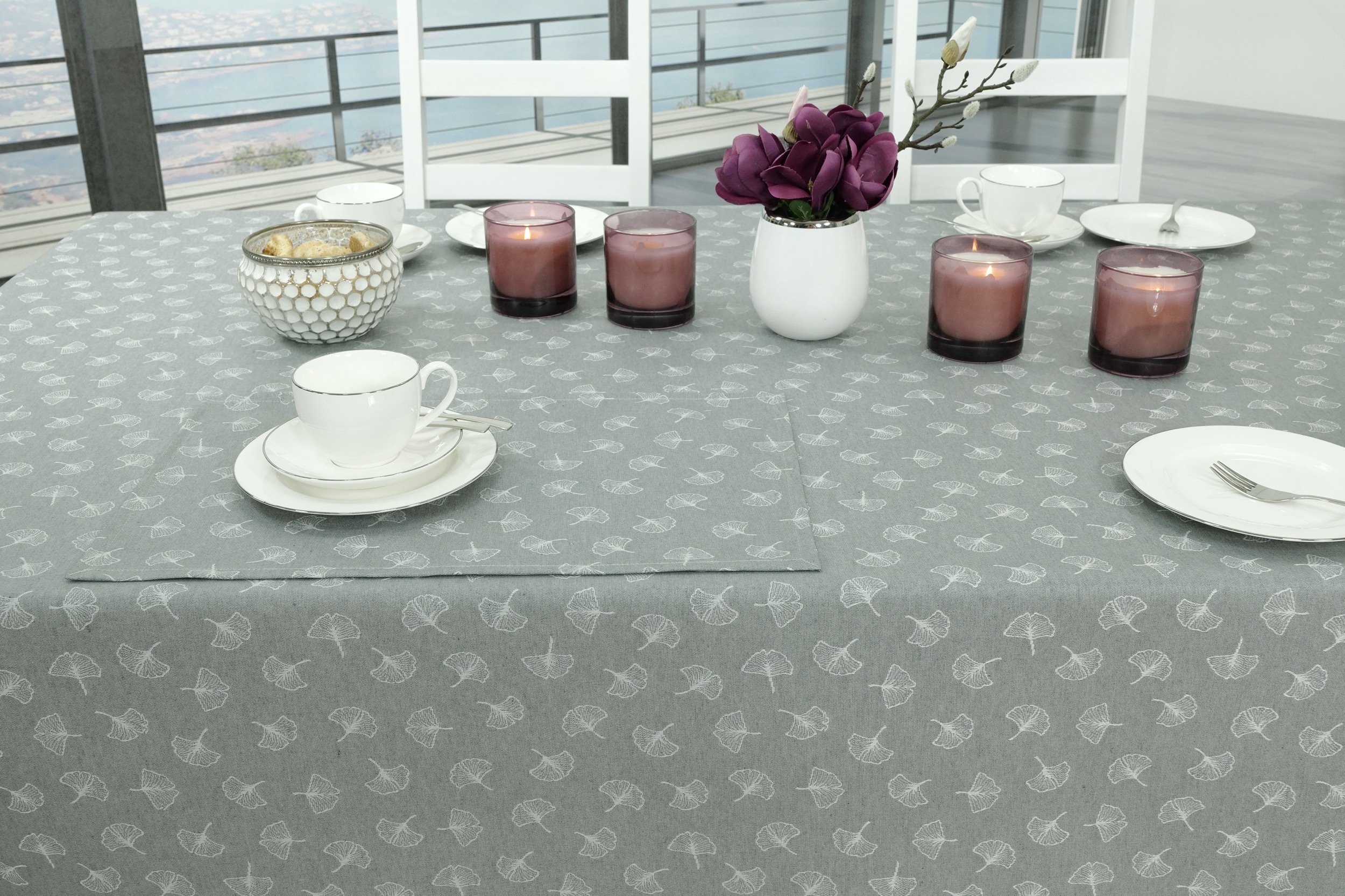 Tischdecke abwaschbar Grau Muster Malta Breite 90 cm