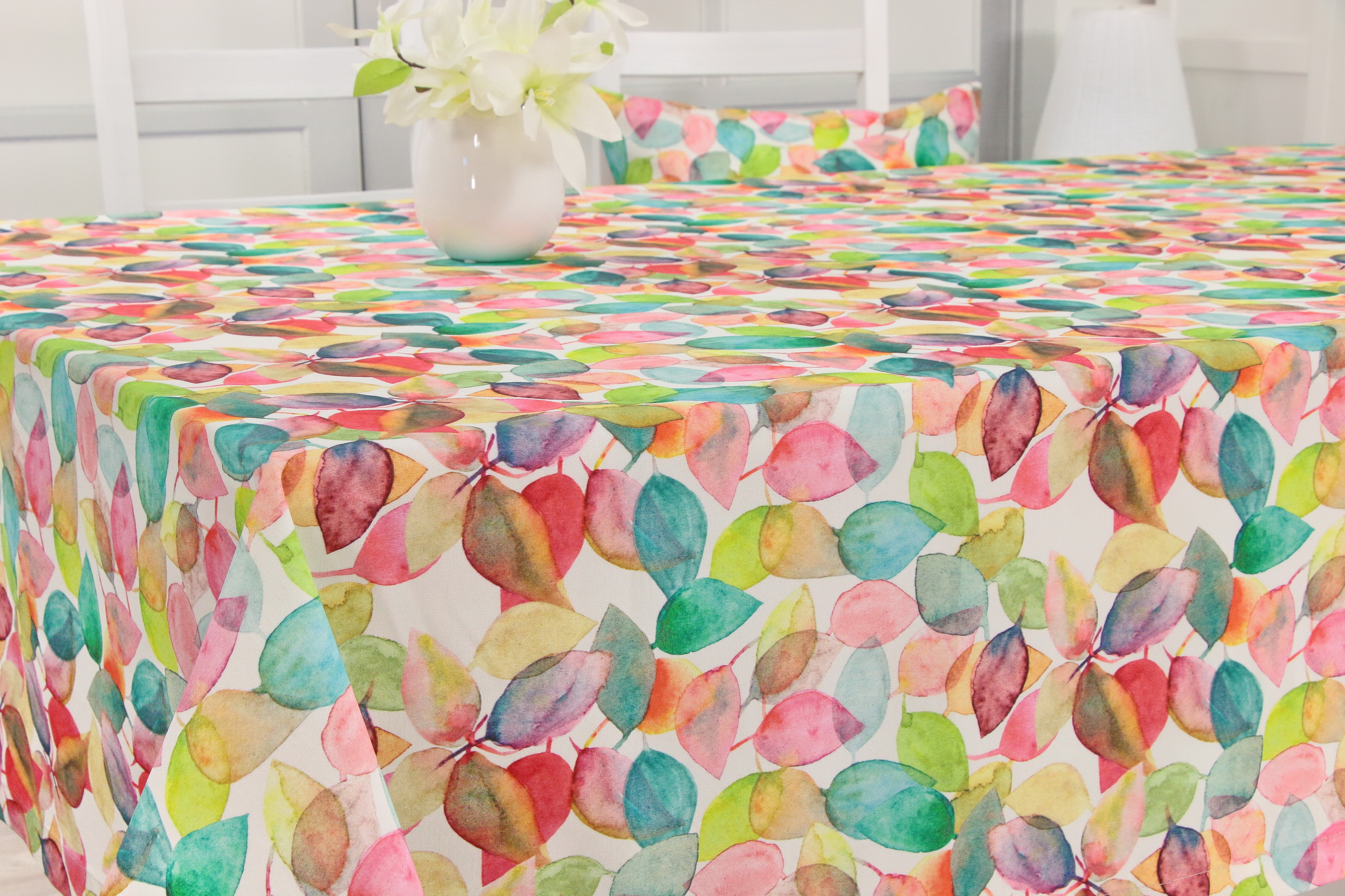 Tischdecke mit Fleckschutz Creme bunte Blätter Breite 100 cm
