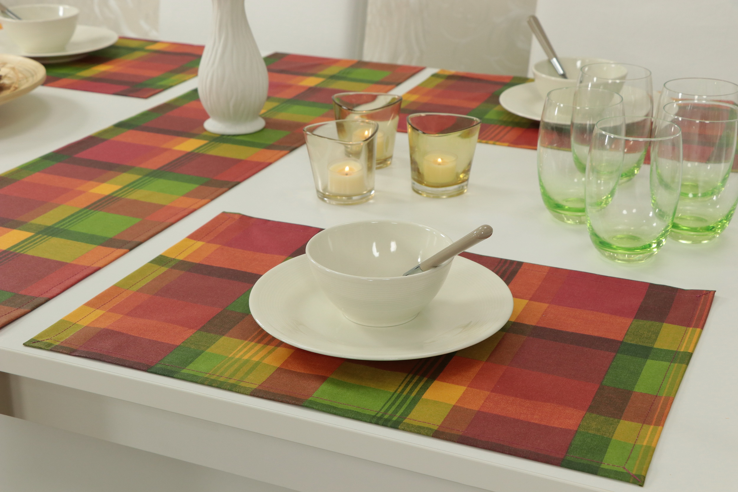 Tischset abwaschbar Rot Grün Orange Karo Größe 32x42 cm Platzset