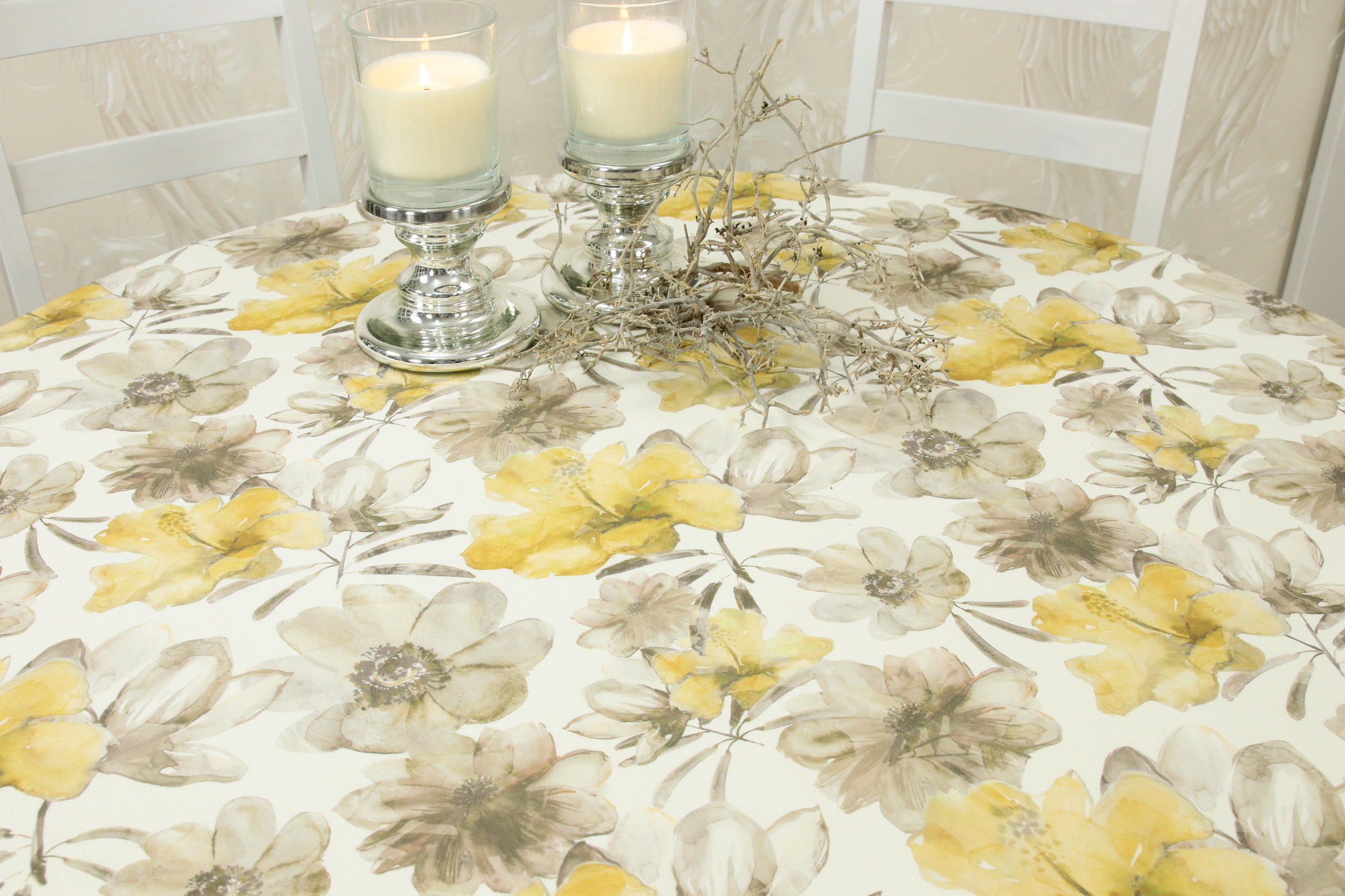 Tischdecke mit Fleckschutz Natur Beige Flower Muster Breite 140 cm OVAL