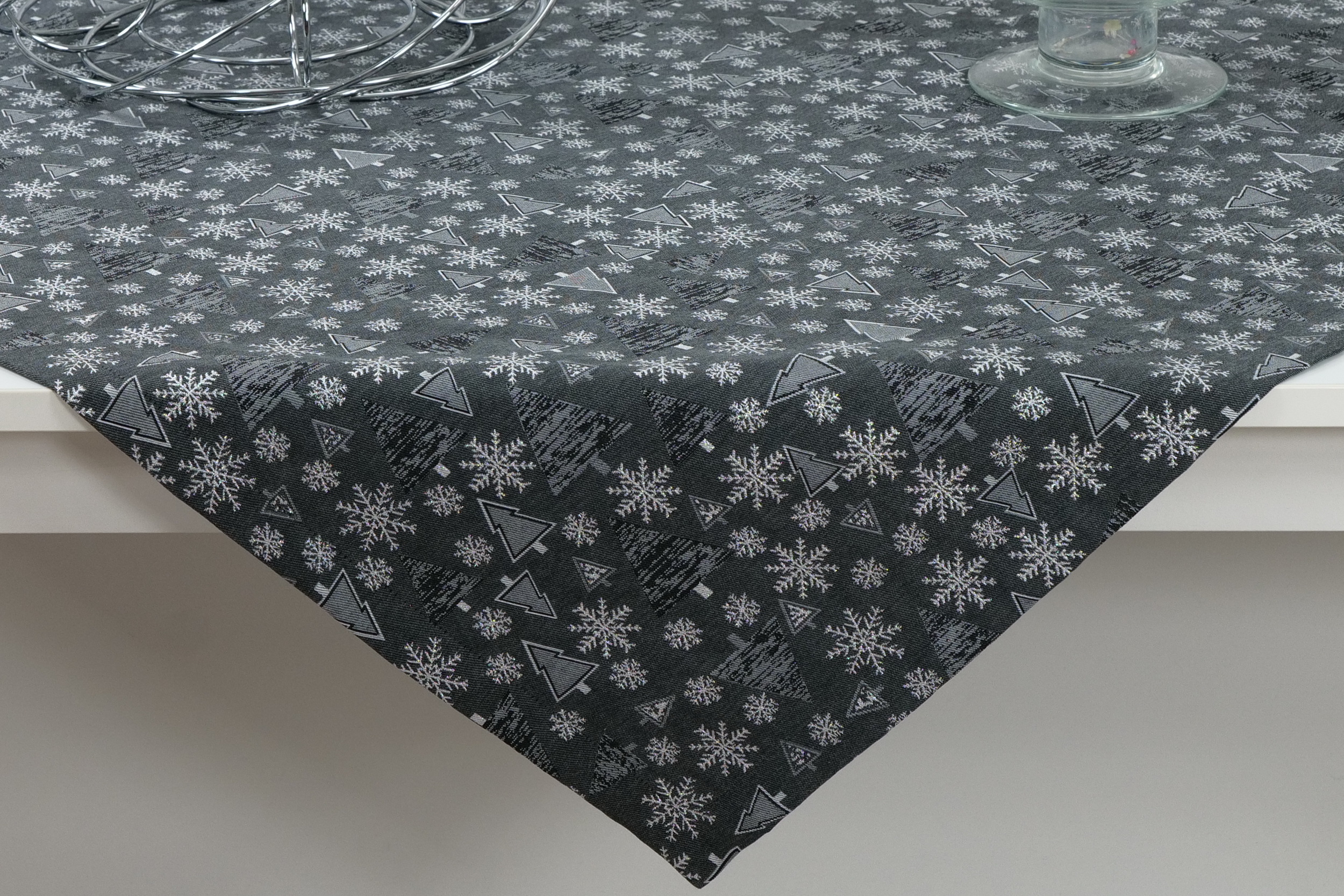 Weihnachtstischdecke Anthrazit Silber Muster Festlichkeit ab 80x80 cm - 200x200 cm QUADRATISCH