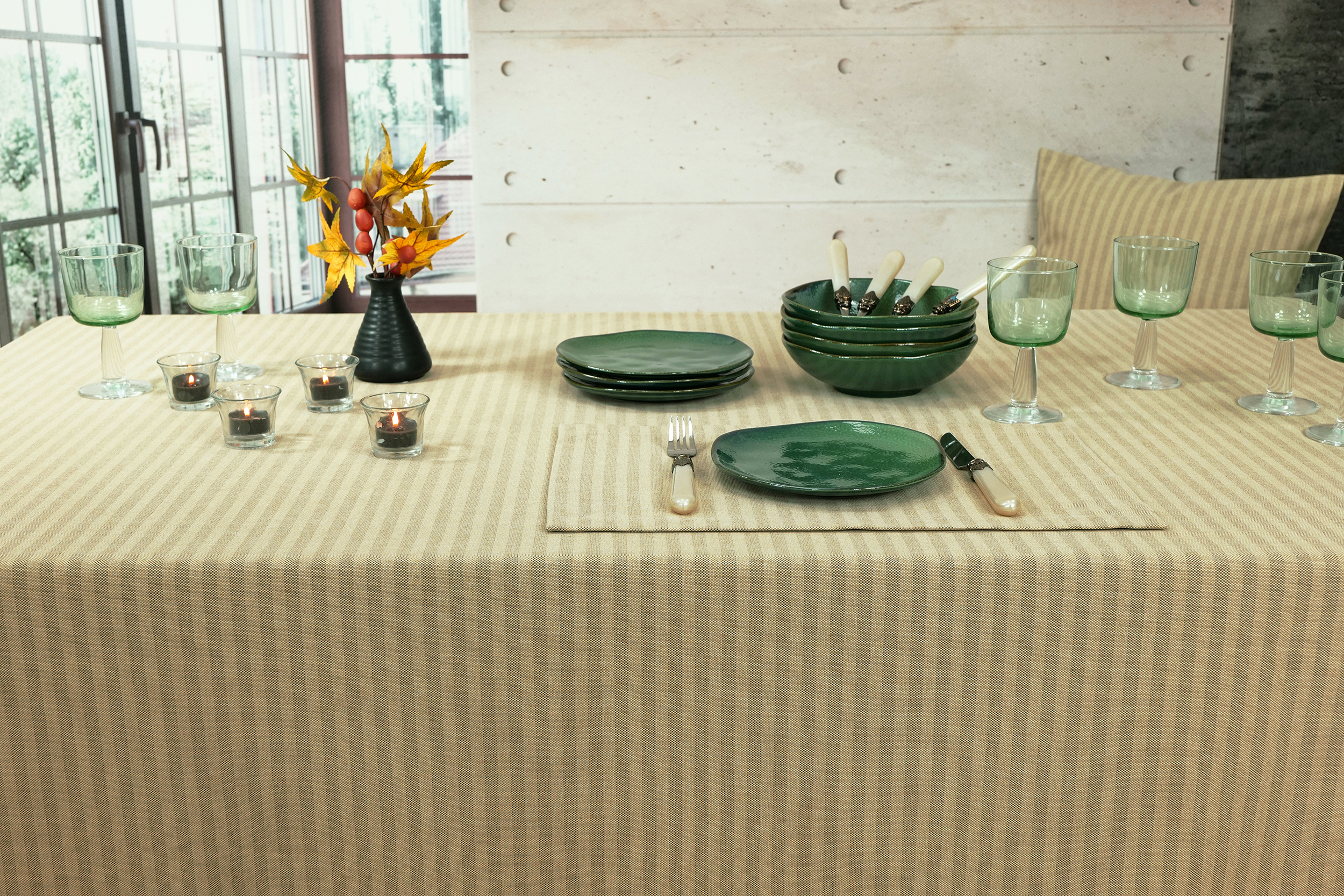Tischdecke mit Fleckschutz Braun Beige gestreift Bristol Breite 150 cm