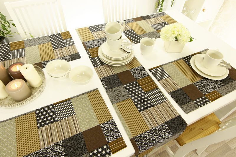 Tischset in Patchwork Design Schwarz Braun Grau Größe 32x42 cm