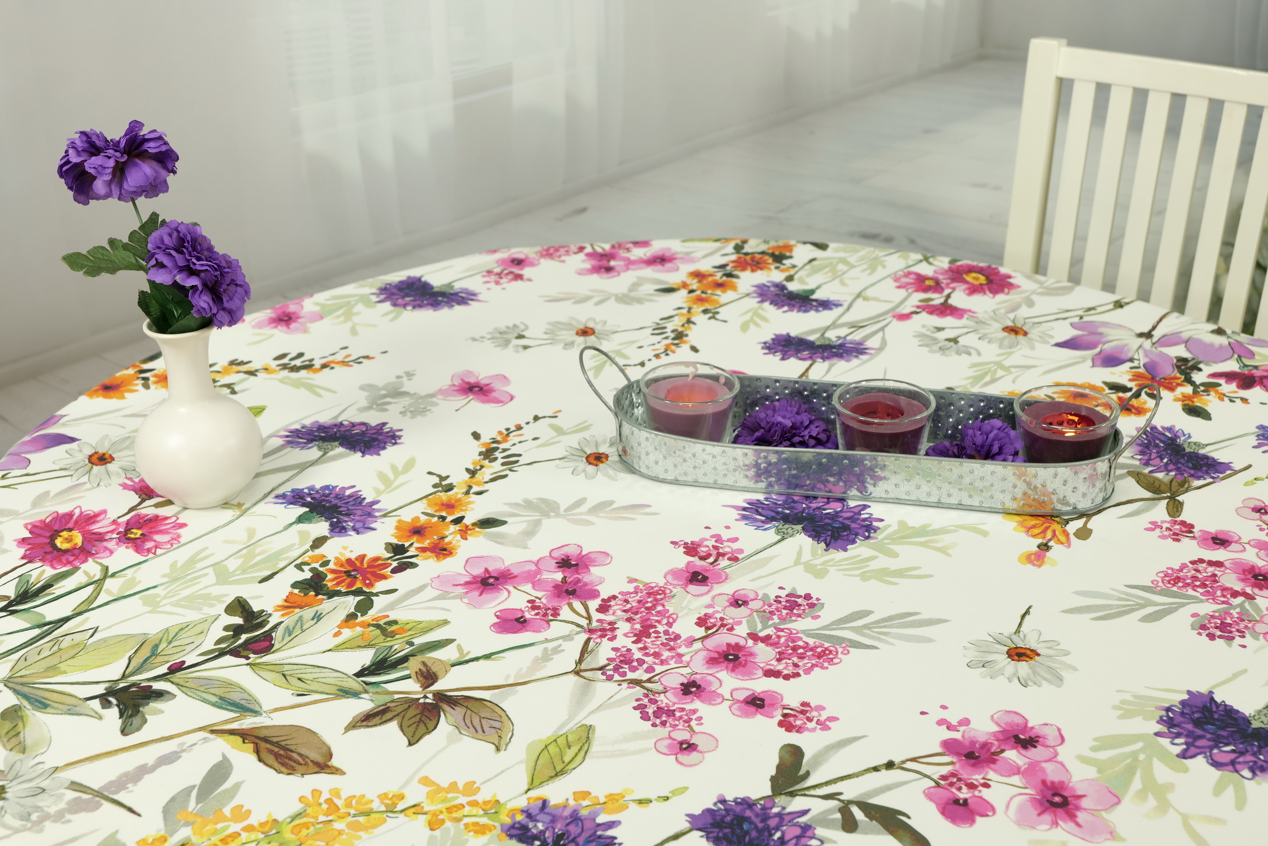 Tischdecke abwaschbar mit Blumenmuster Bellissimo Breite 130 cm OVAL