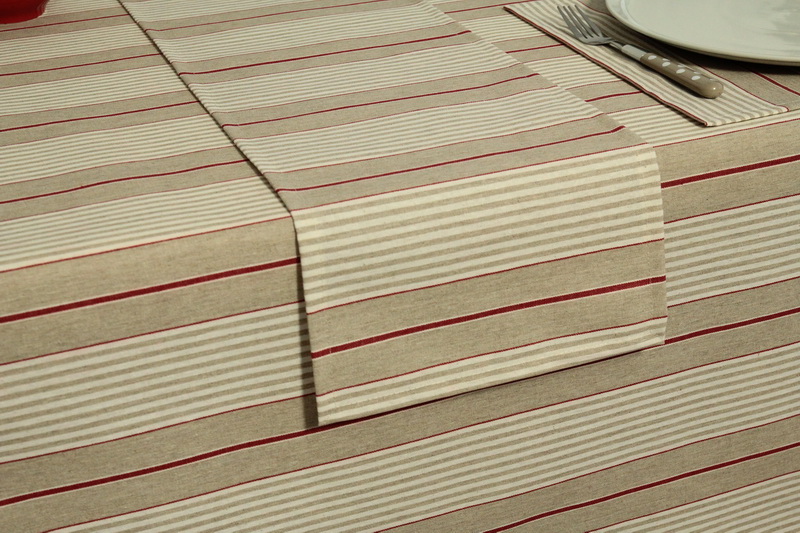 Tischläufer abwaschbar Natur Beige Streifen Rot JANITA Breite 30 cm