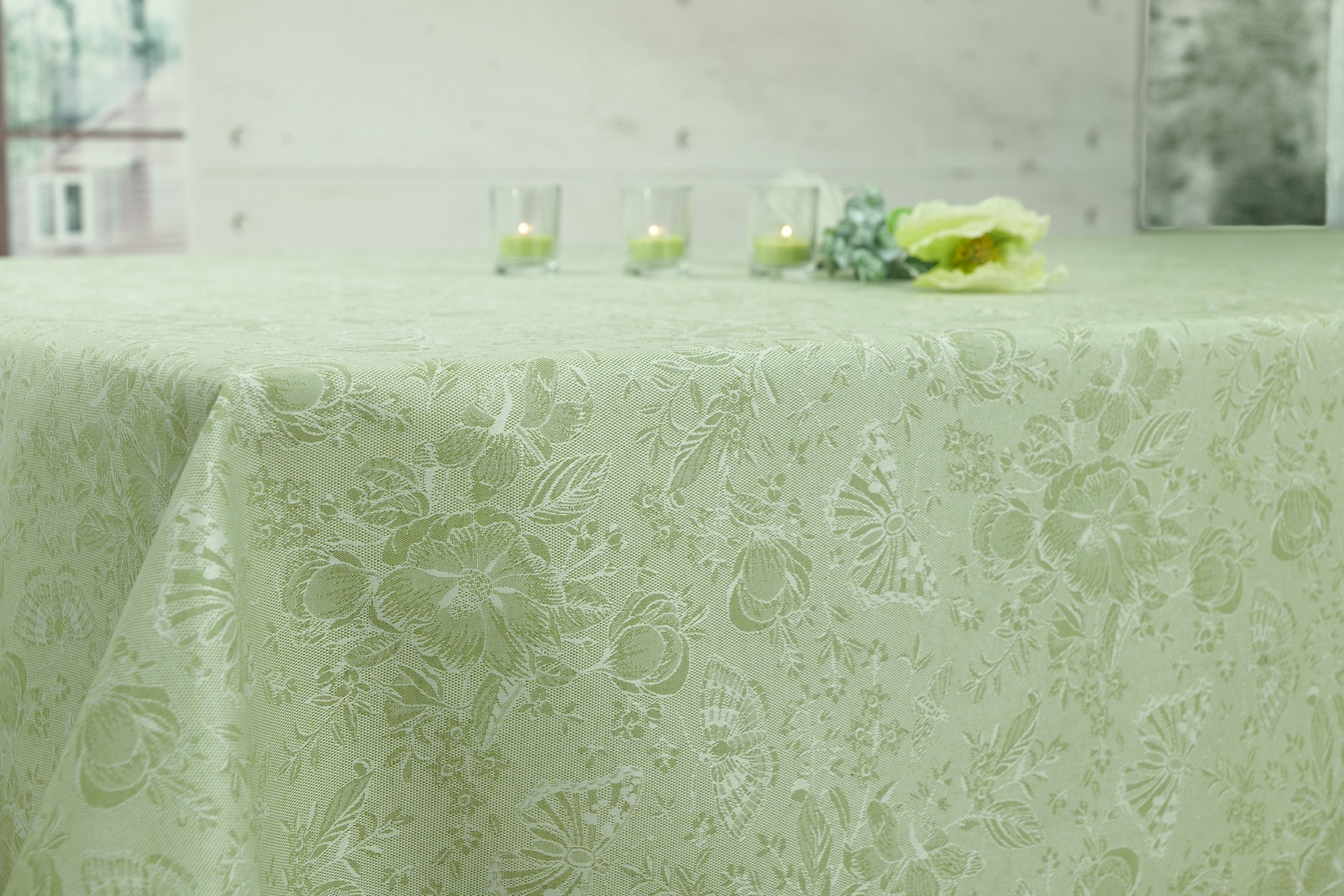 Tischdecke abwaschbar Pistaziengrün gemustert Helen ab 80x80 cm - 178x178 cm QUADRATISCH
