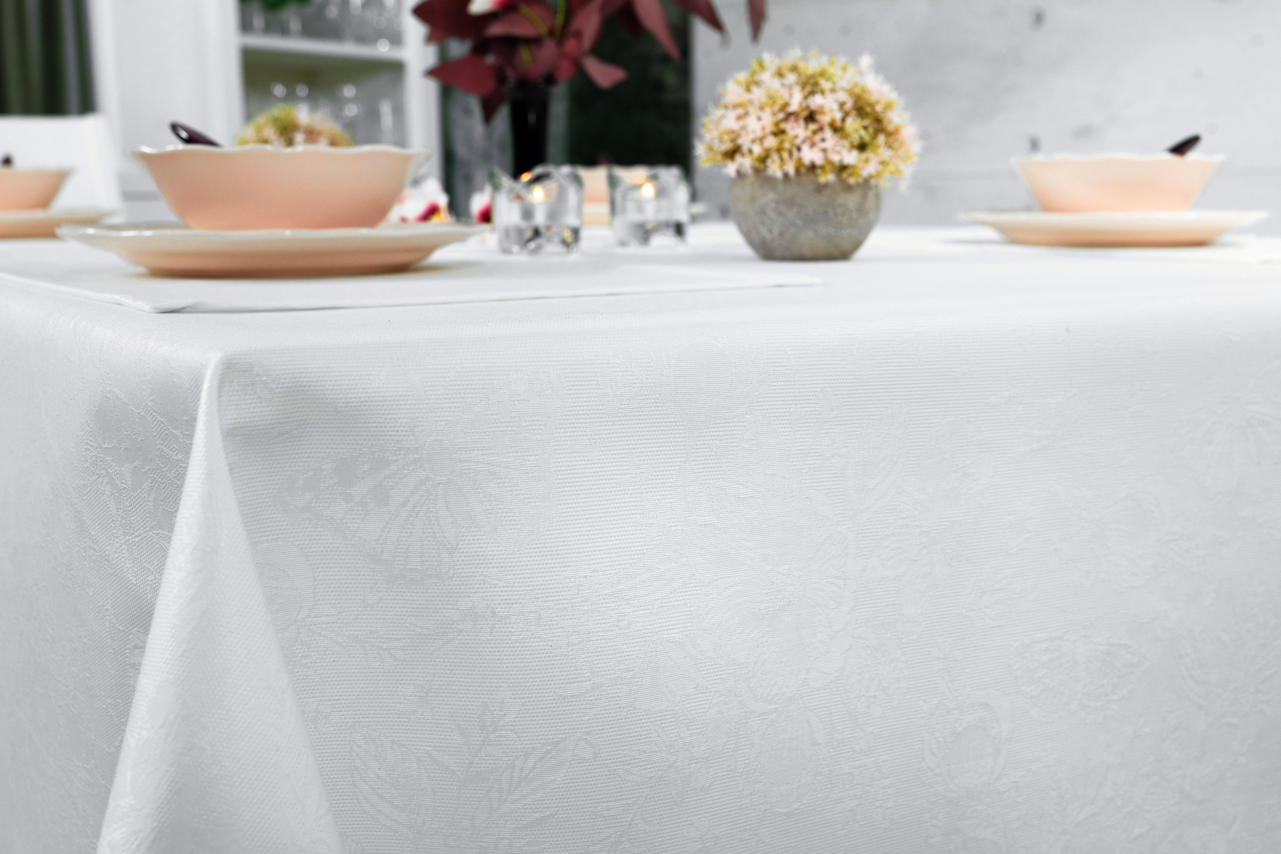 Tischdecke abwaschbar Weiß gemustert Helen Breite 150 cm