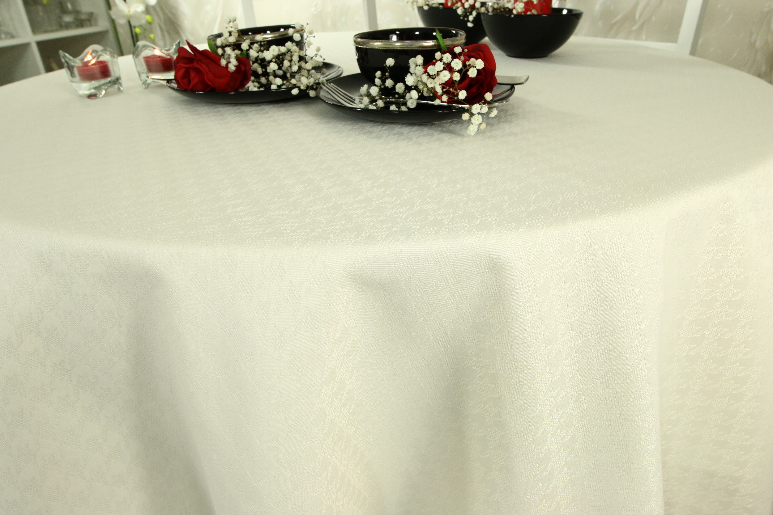 Tischdecke mit Fleckschutz Evita Perlcreme Muster ab 80 cm bis 200 cm RUND