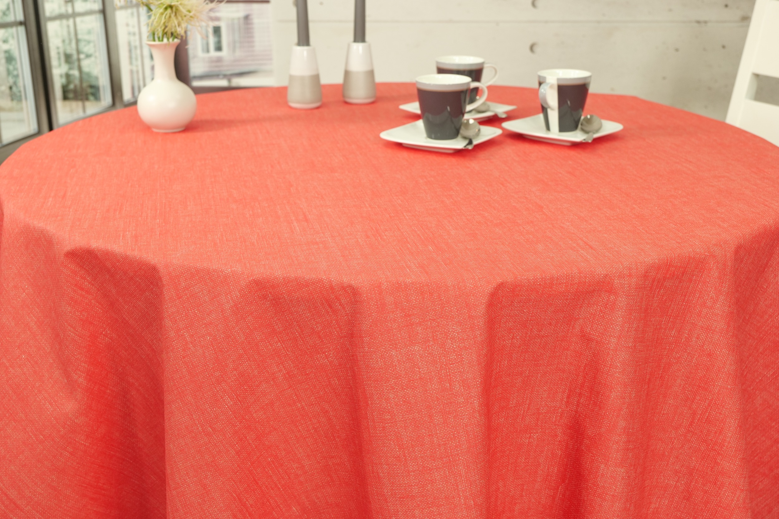 Tischdecke abwaschbar Lachsrot einfarbig Lisanne ab 80 cm bis 138 cm RUND