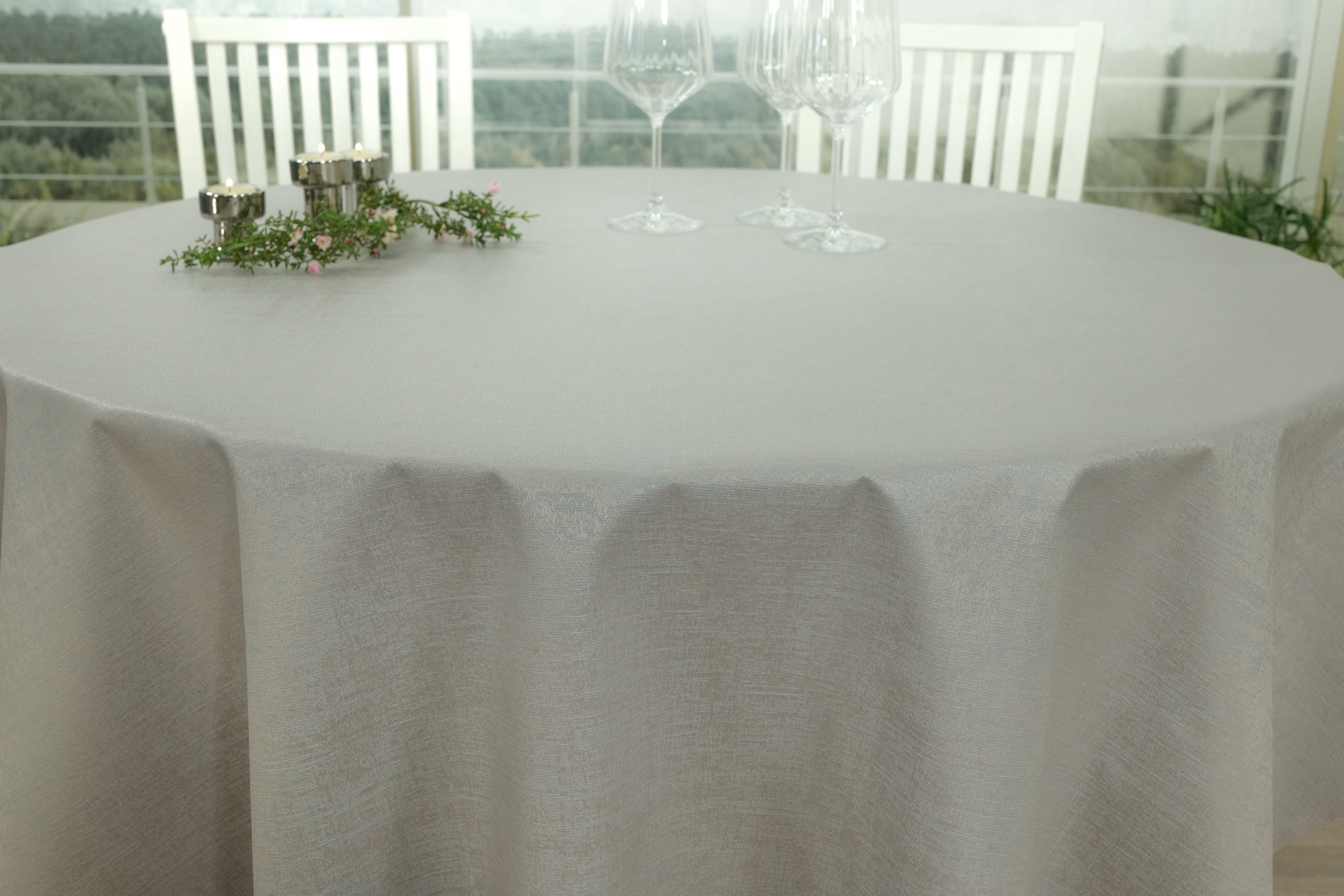Abwaschbare Tischdecke Grau uni strukturiert Muriel ab Ø 80 cm bis 178 cm RUND