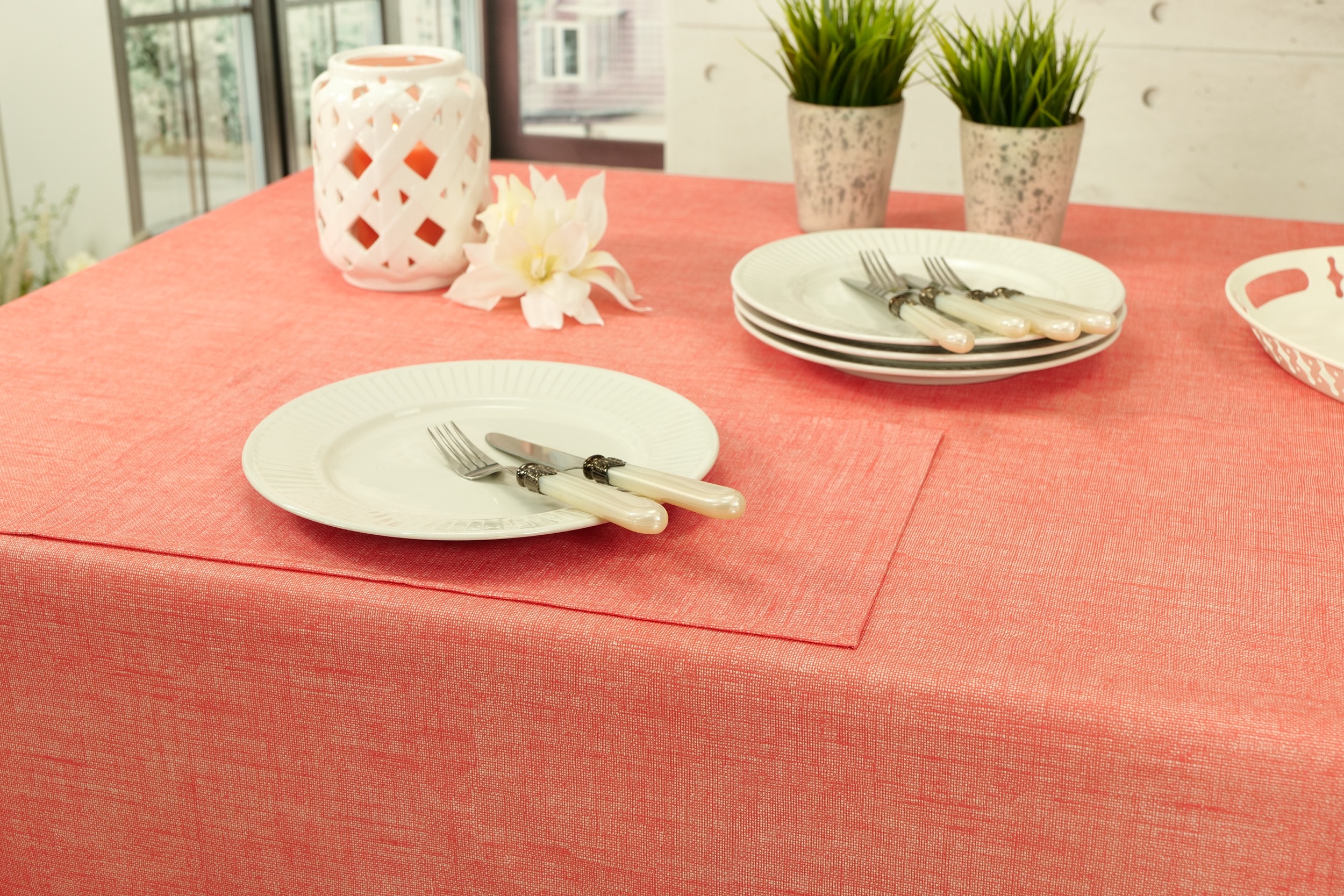 Tischdecke abwaschbar Aprocot einfarbig Lisanne Breite 130 cm