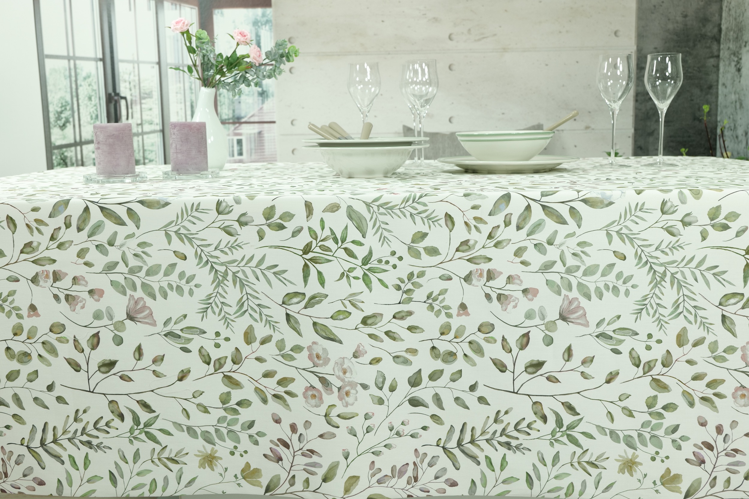 Tischdecke abwaschbar Muster Rosa Oliv Mariella Breite 90 cm