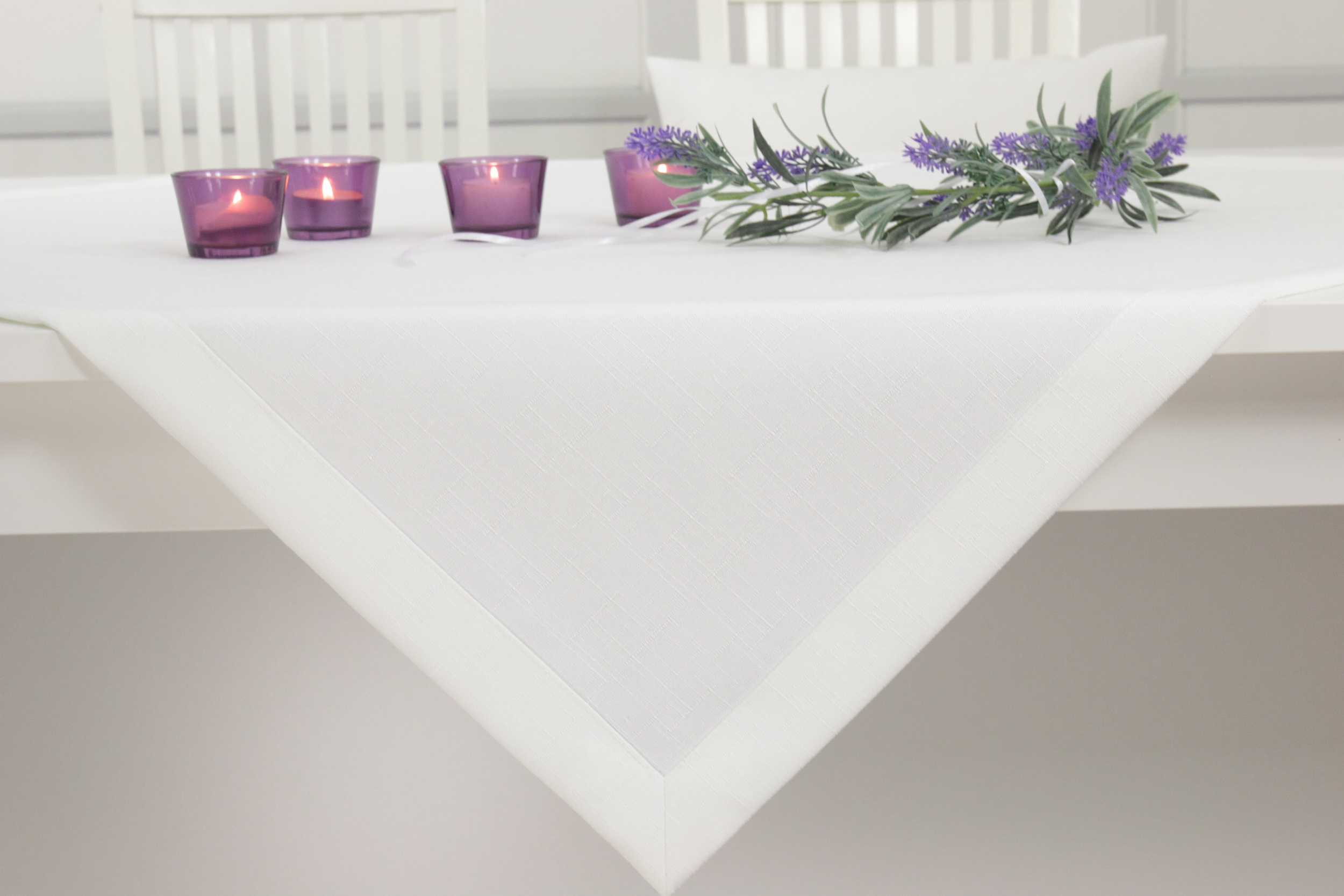 Tischdecke mit Fleckschutz Weiß Creme einfarbig Malaga ab 80x80 cm - 170x170 cm QUADRATISCH