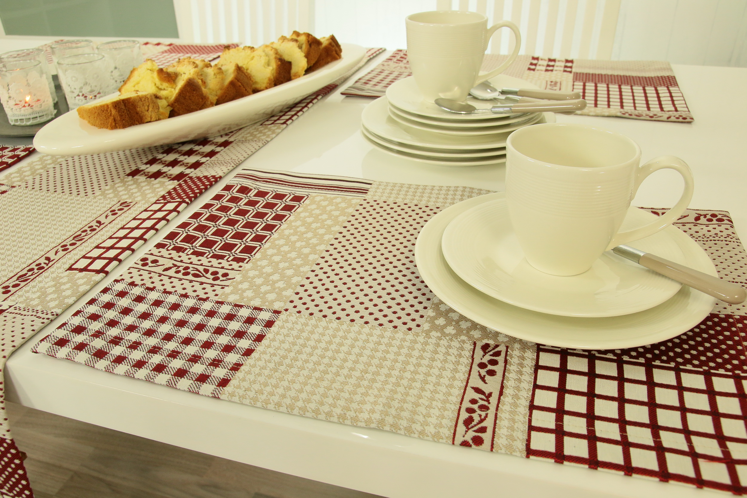 Tischset Rot Beige Karo Landhaus-Stil cm Platzsets 12 Größe | - Rabatt 32x42 cm - - Tischsets Una 7% 32x42