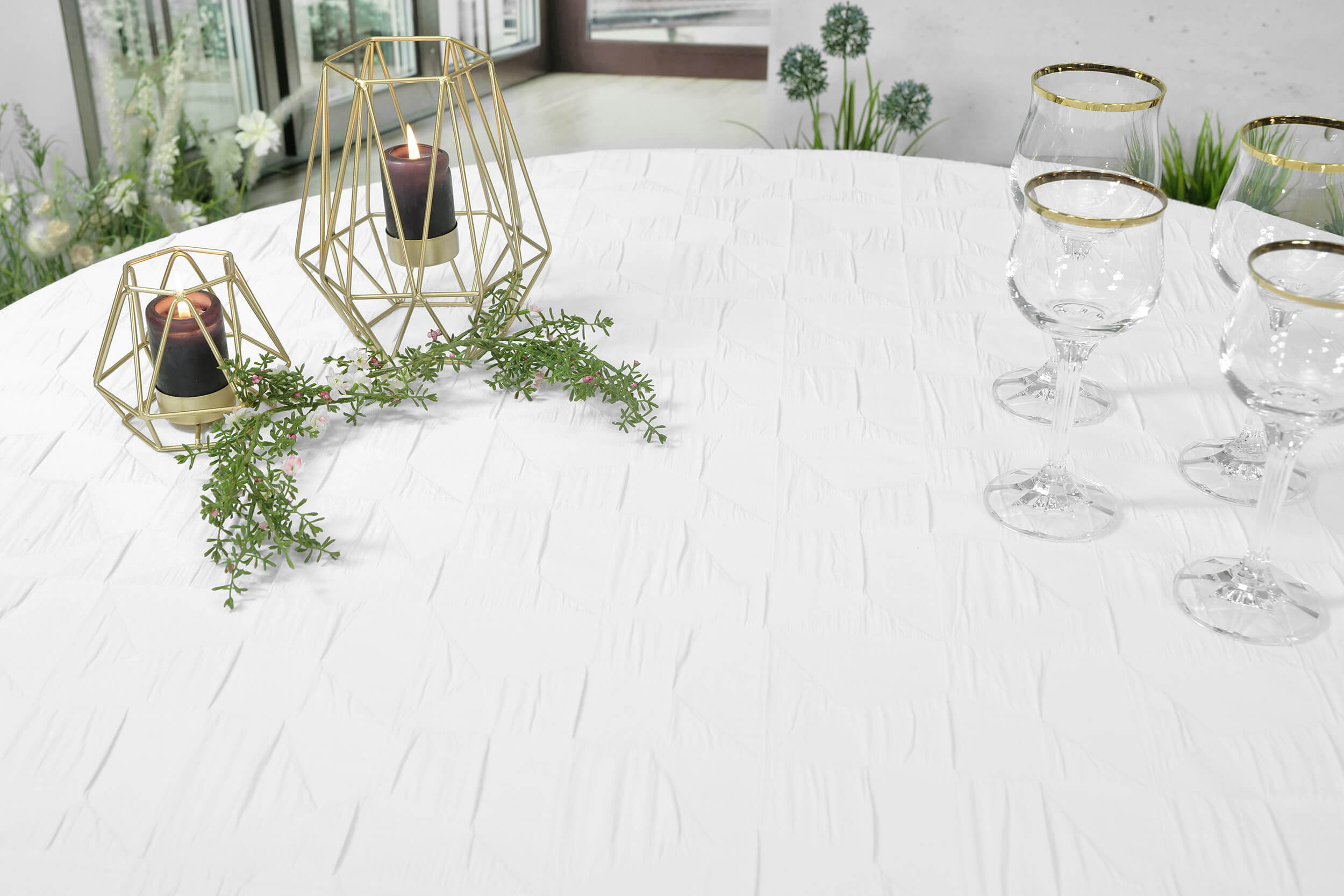 Recycled Tischdecke Weiß einfarbig mit Muster Loft Breite 140 cm OVAL