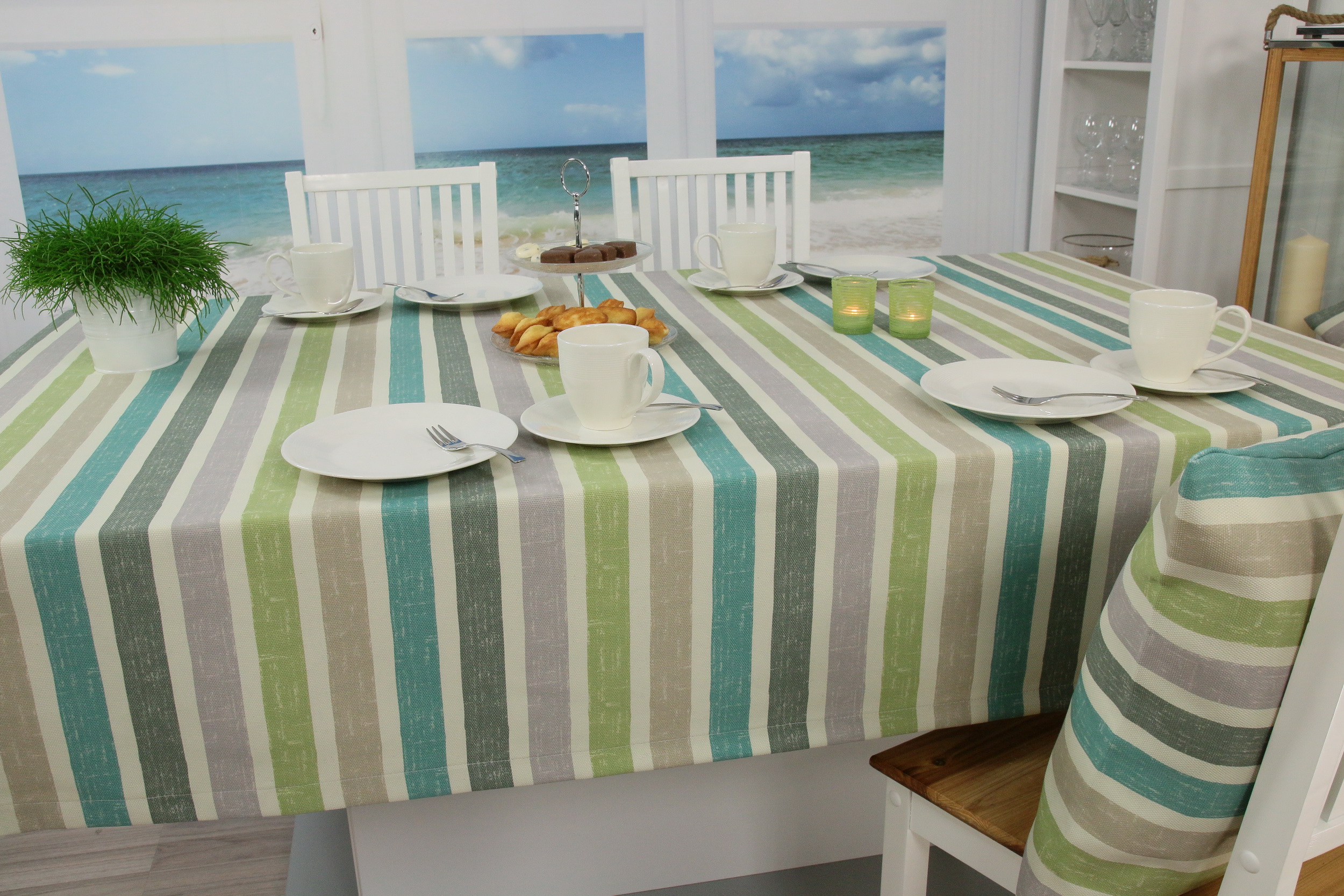 Tischdecke mit Fleckschutz Lindgrün Streifen Venezia Breite 100 cm