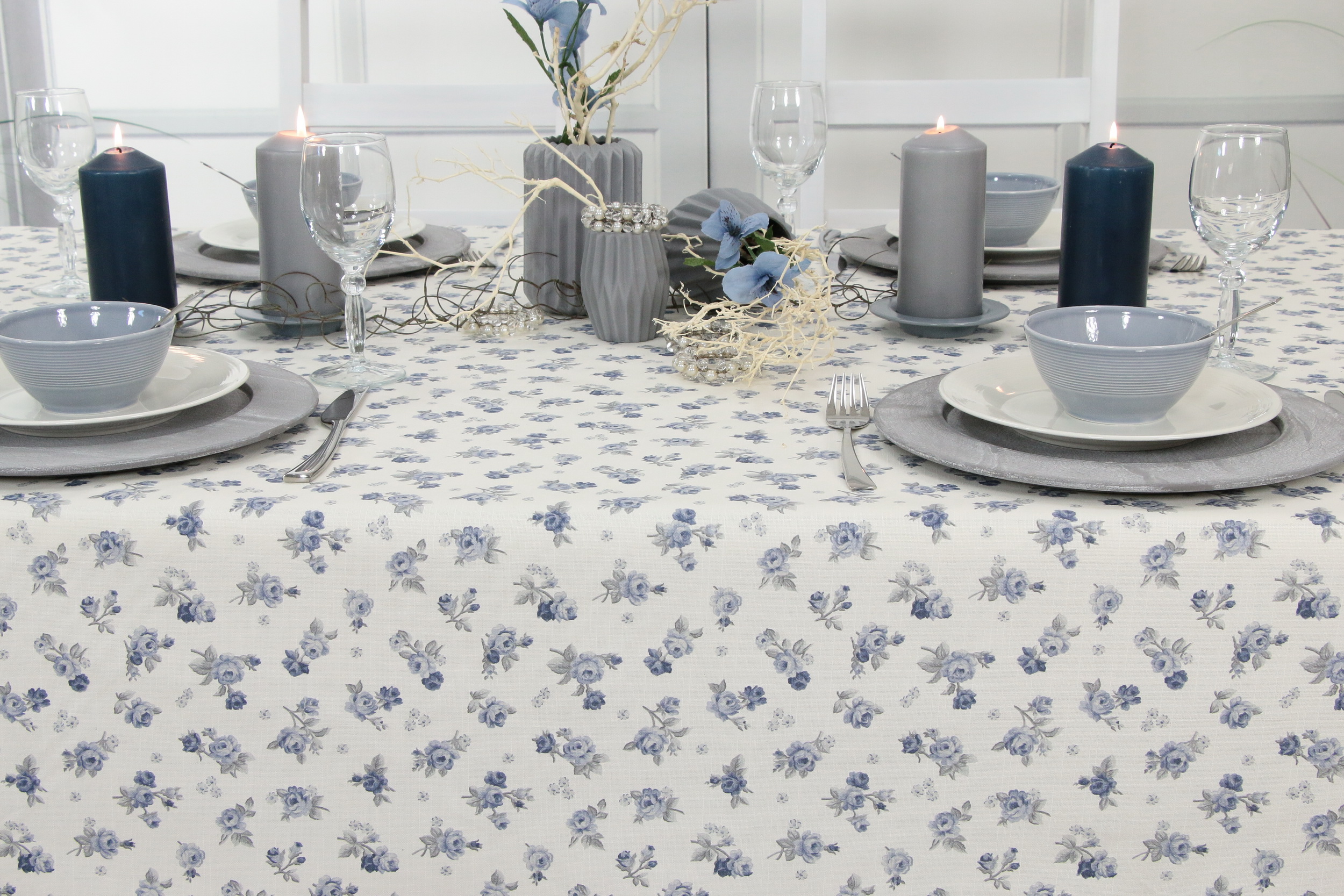Tischdecke abwaschbar Weiß Grau Blau Rose Breite 110 cm