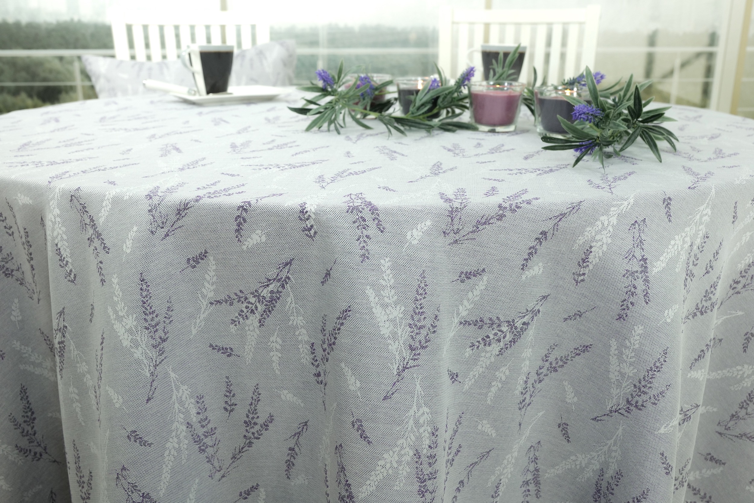 Tischdecke mit Fleckschutz Hellgrau Violett Lavendel ab 80 cm bis 178 cm RUND