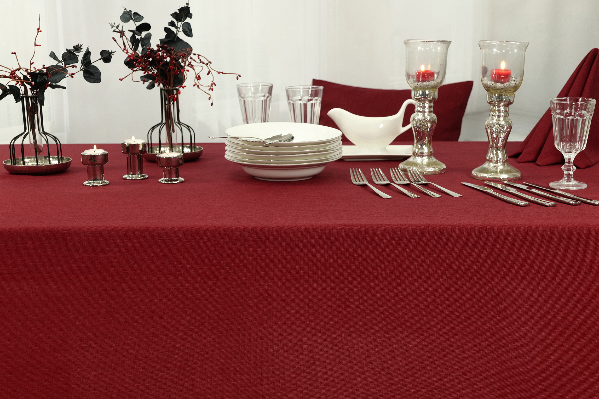 Tischdecke mit Fleckschutz Dunkelrot Uni Leinenoptik Valerie Breite 110 cm