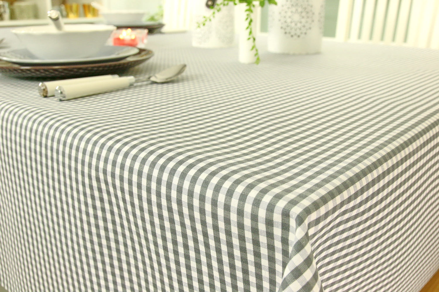Tischdecke abwaschbar Grau Weiß kleines Karo ab 80x80 cm bis 158x158 cm QUADRATISCH