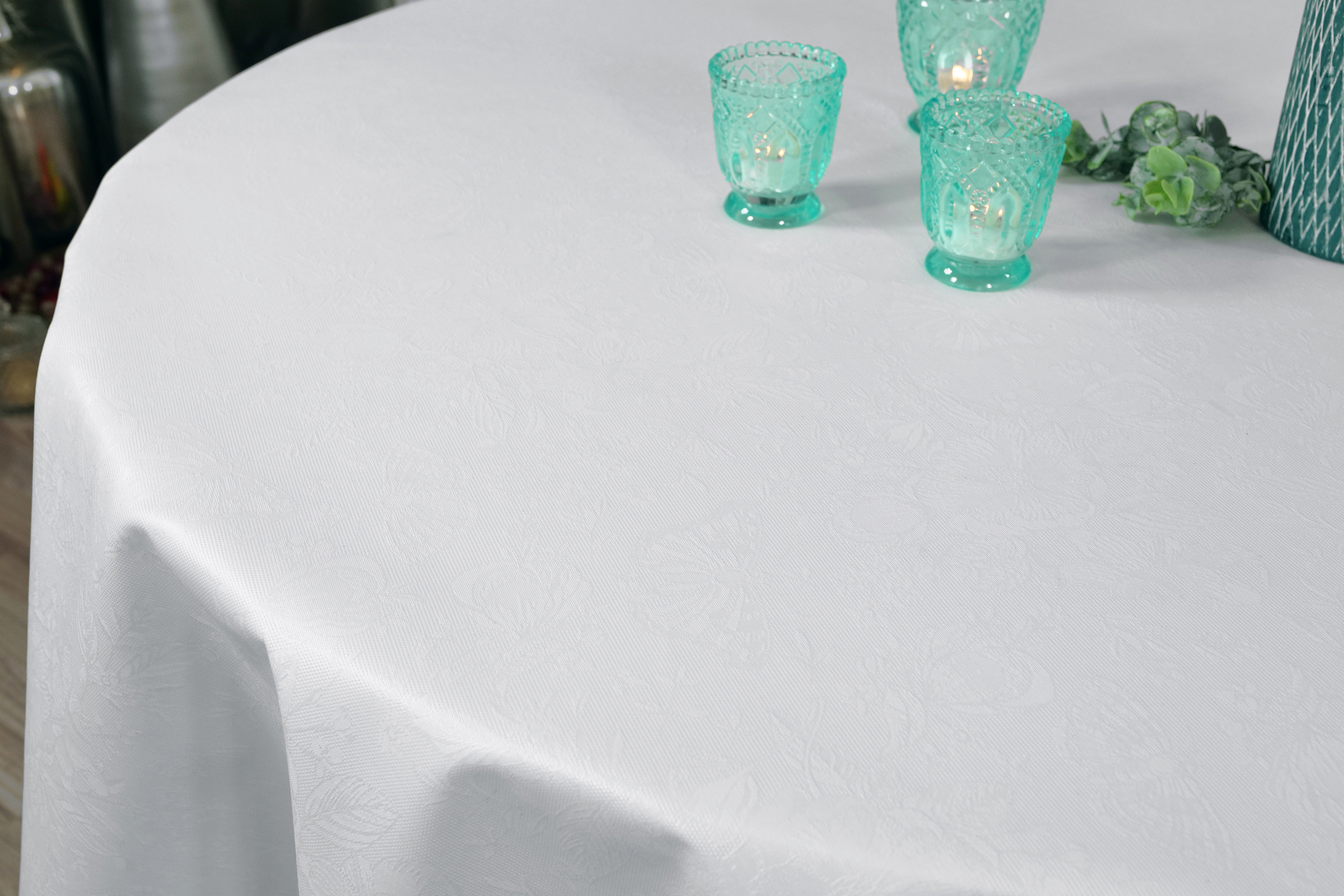 Tischdecke abwaschbar Weiß gemustert Helen Breite 160 cm OVAL