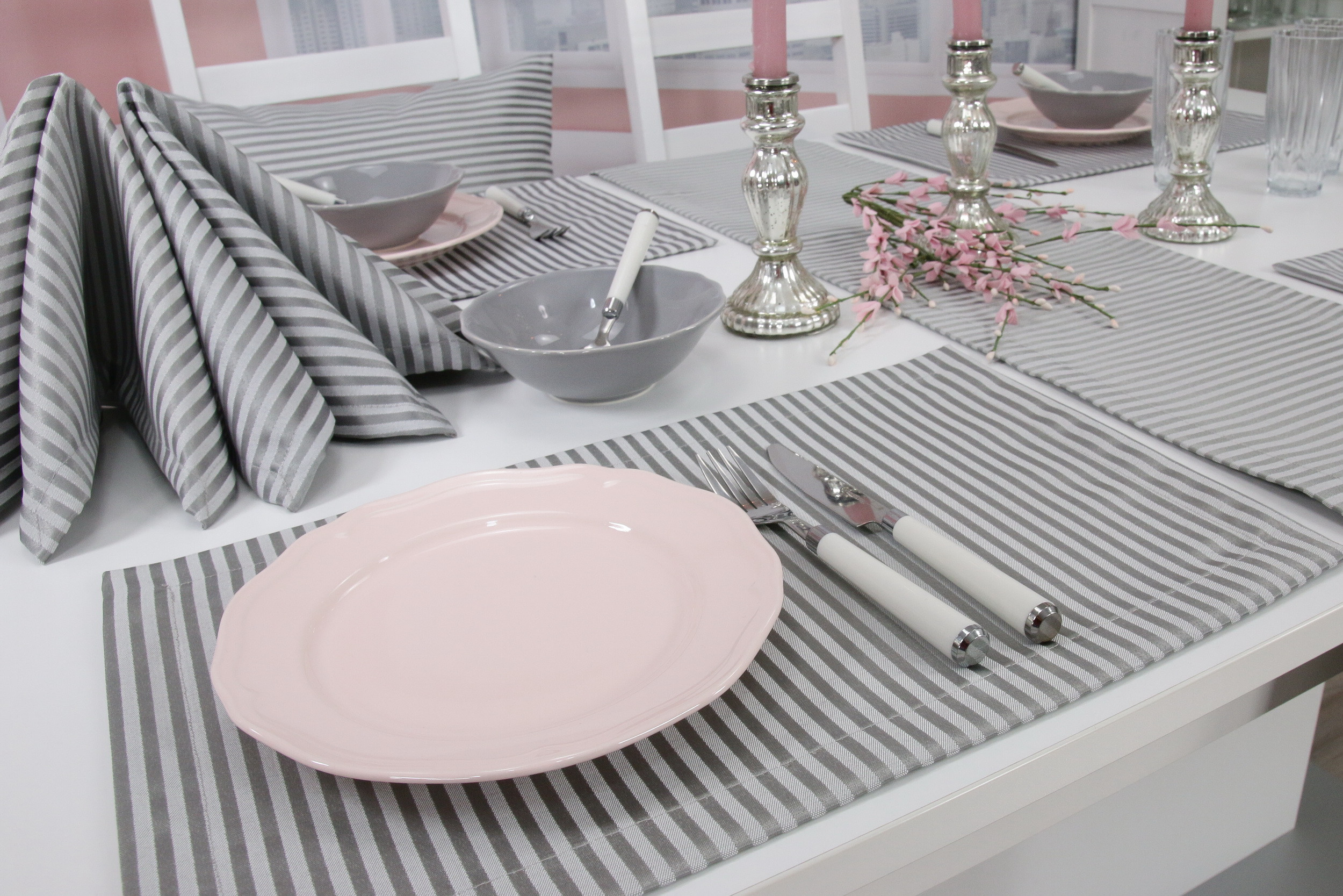 Tischset silber grau gestreift mit FLECKSCHUTZ Apart Größe 30x48 cm Platzset