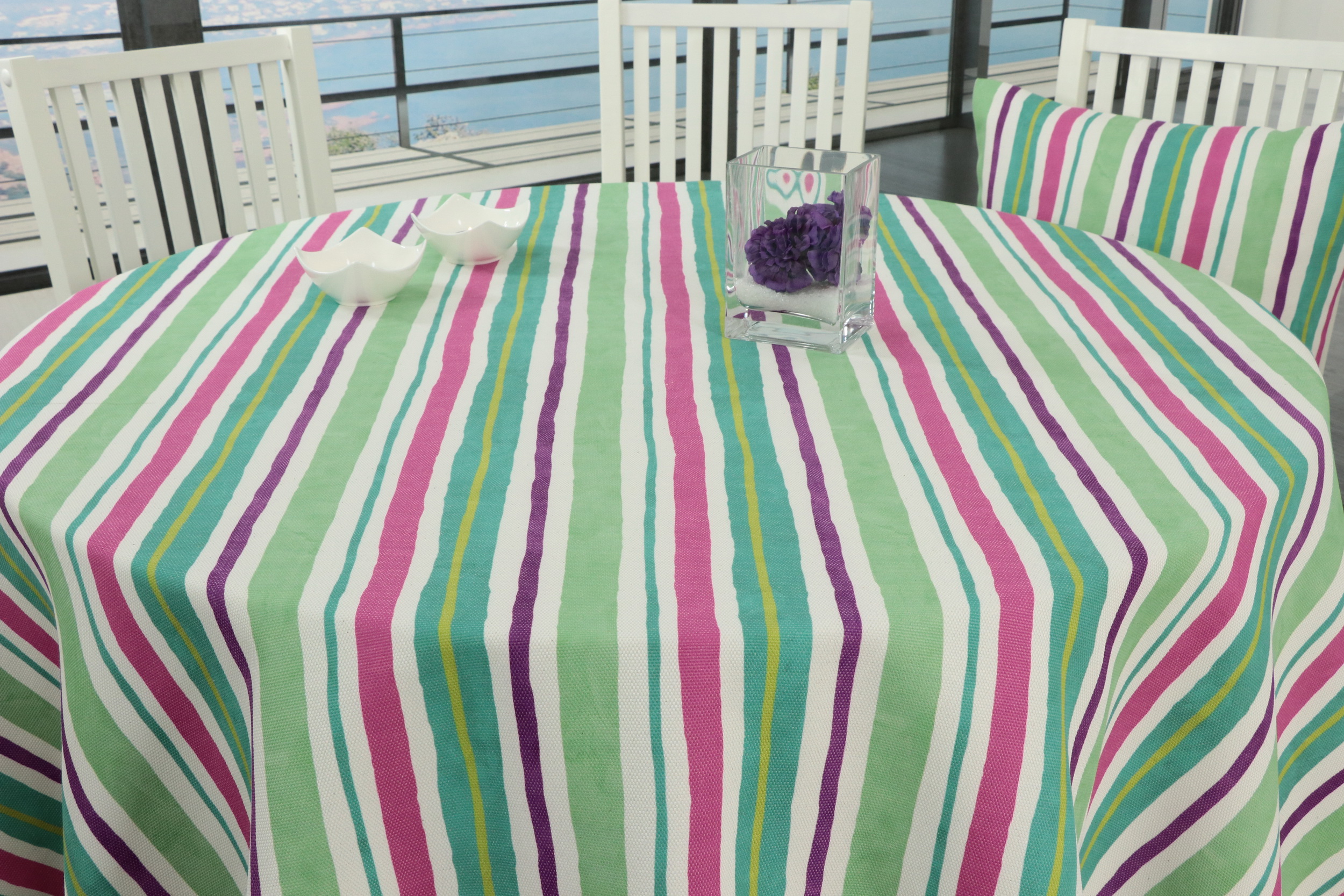 Garten Tischdecke mit Fleckschutz Perl Pink gestreift ab 80 cm bis 200 cm RUND