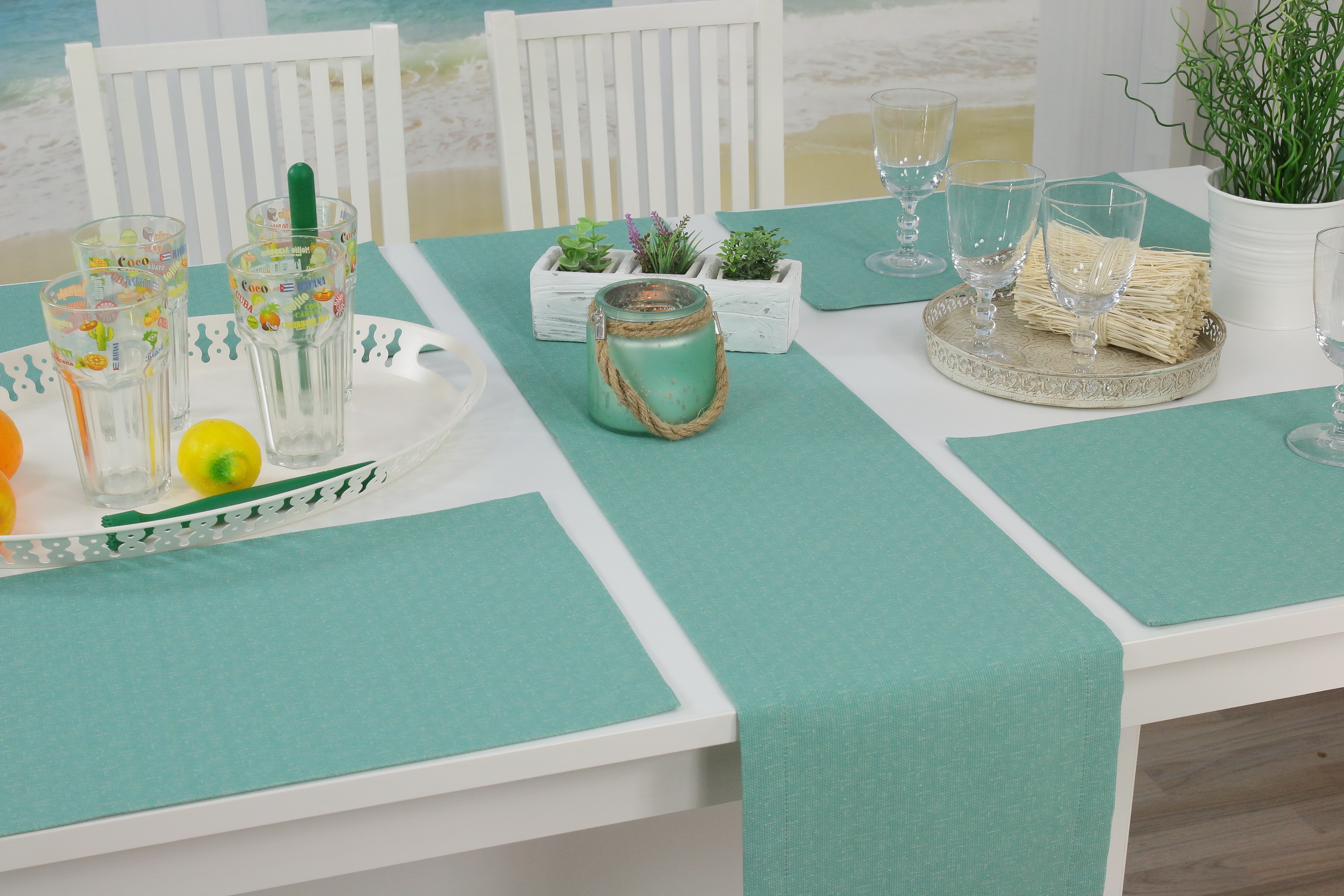 Tischläufer mit Fleckschutz Mittelmeer-Grün uni Venezia Breite 25 cm