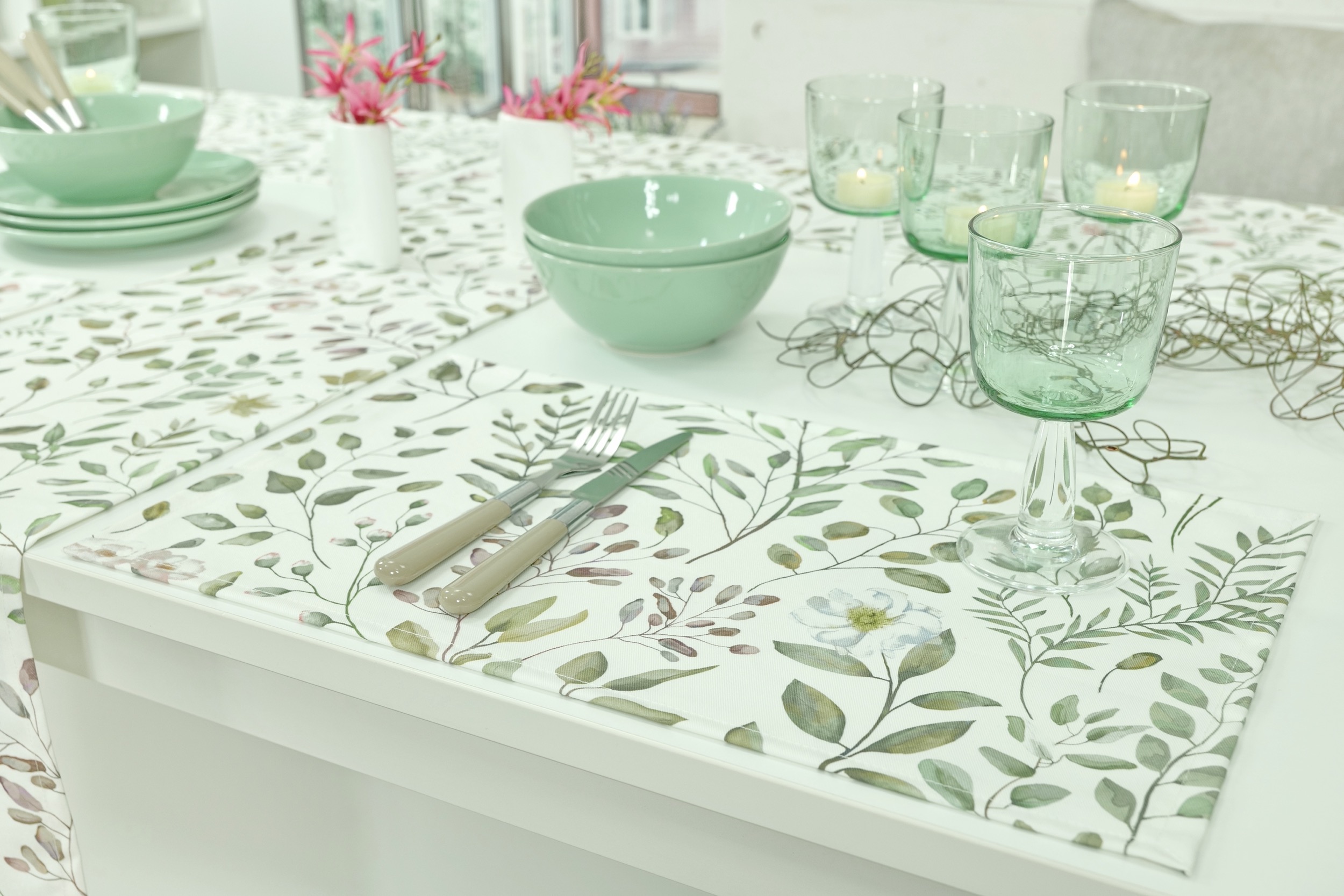 Tischset abwaschbar Muster Rosa Oliv Mariella Größe 32x42 cm Platzset