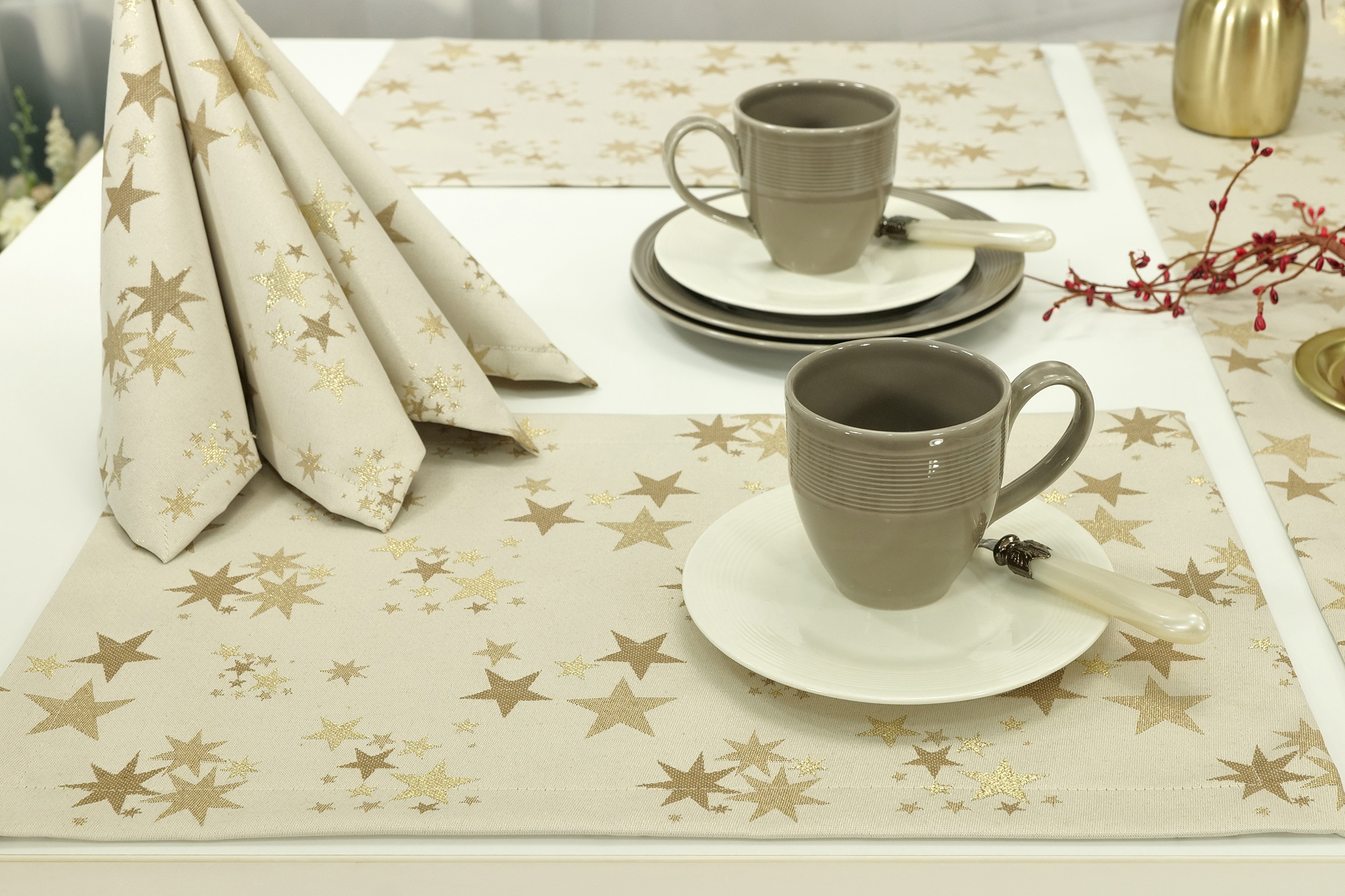 Tischset mit Fleckschutz Beige Gold Sternenpracht Größe 32x42 cm Platzset